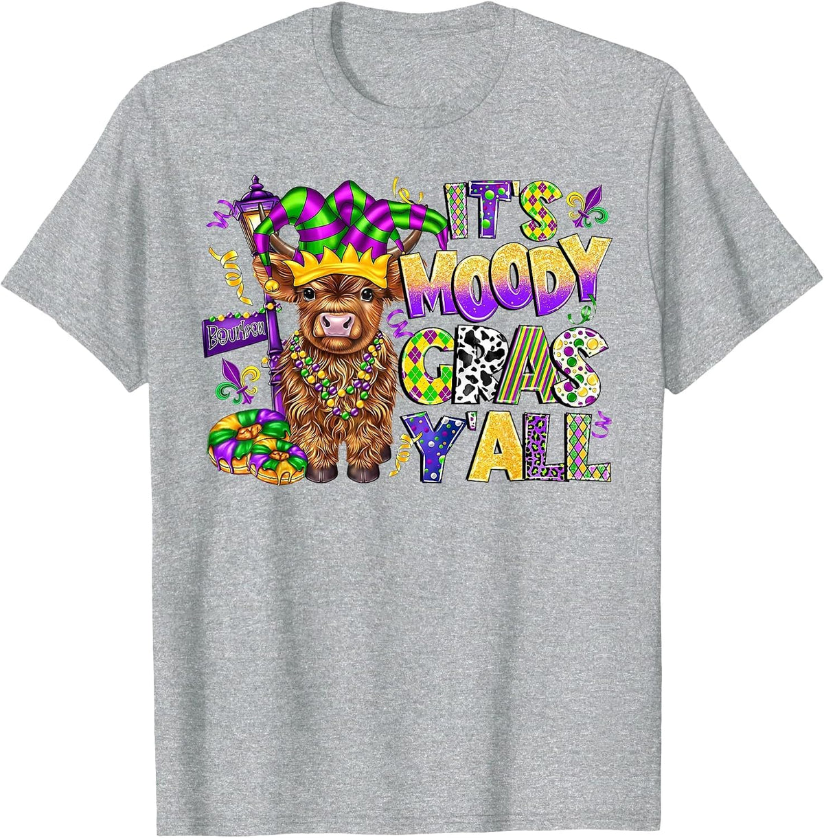 It's Moody Gras Y'all Mardi Gras Carnival Heifer Cow Farm T-Shirt - Heather Grey