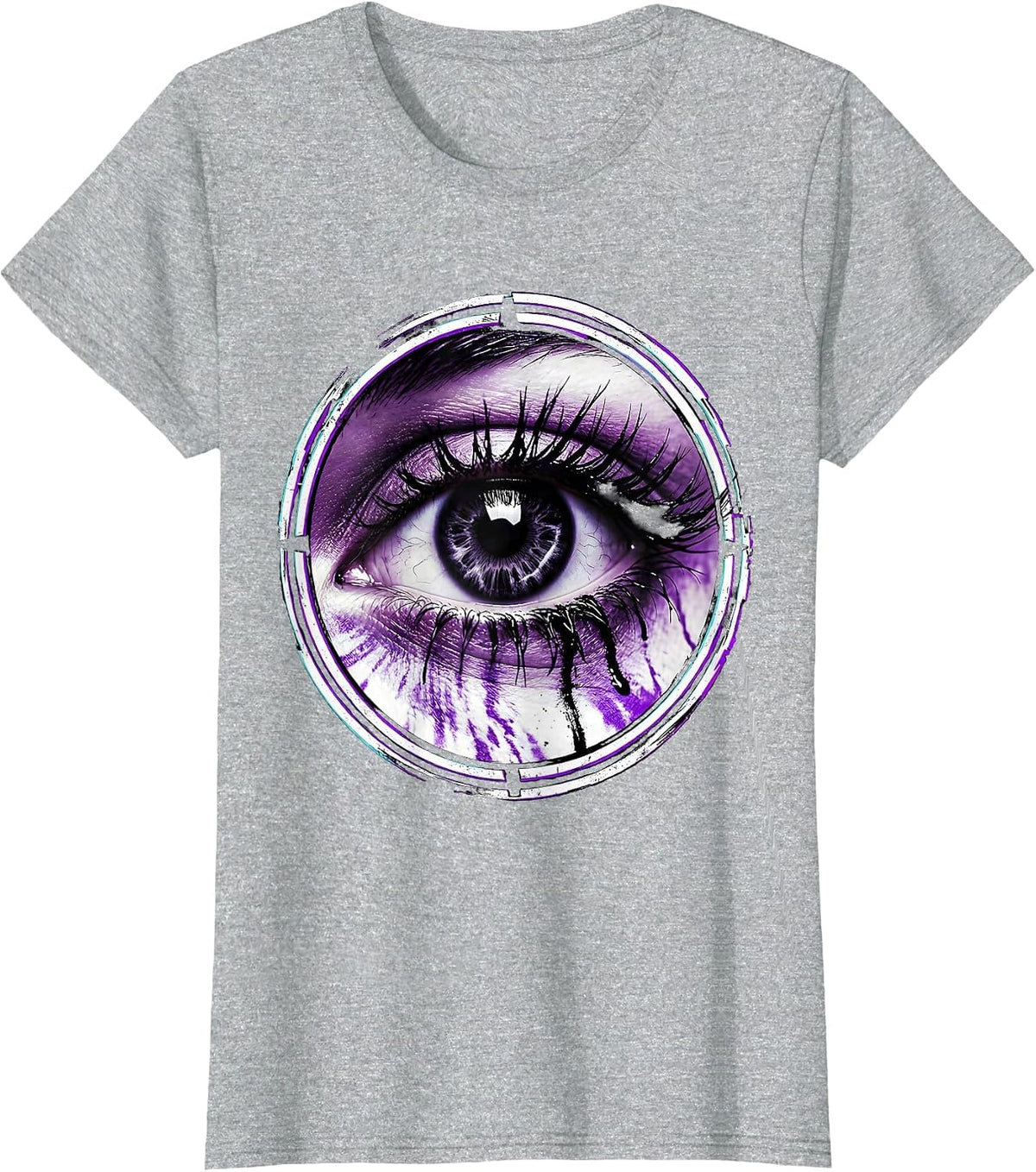 Women's Raccoon Eyeliner Smudged Eyes 2000s Graphic T-Shirt - Heather Grey
