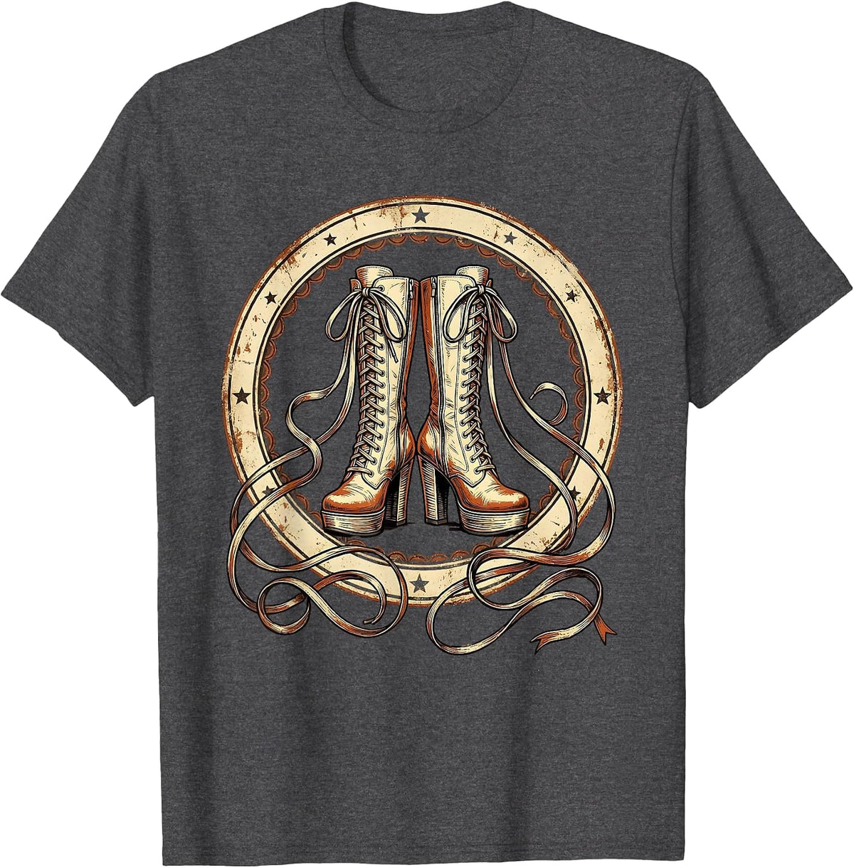Men's Showgirl Stage Boots Laces Illustration T-Shirt - Dark Heather Grey