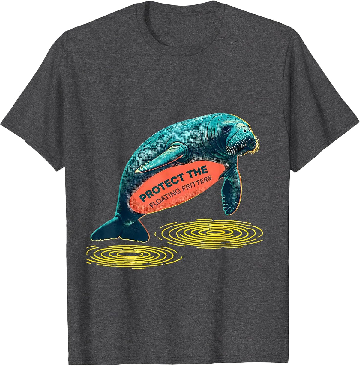 Men's Protect The Floating Fritters Funny Manatee Lover Florida T-Shirt - Dark Heather Grey