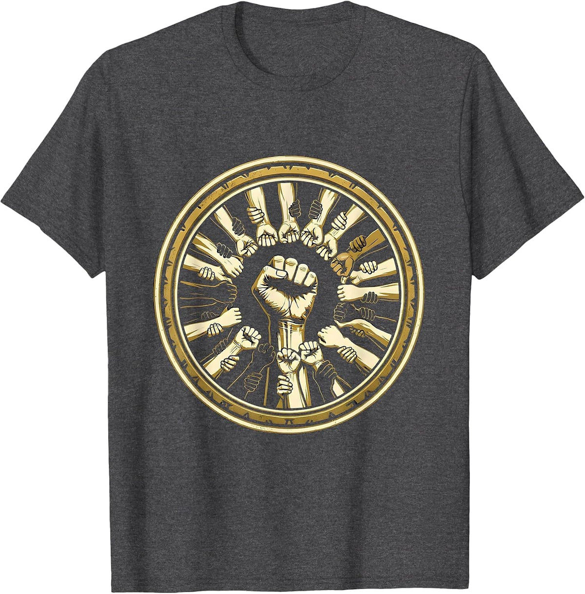 Equal Rights Raised Fist Unity Labor Day Graphic T-Shirt - Dark Heather Grey