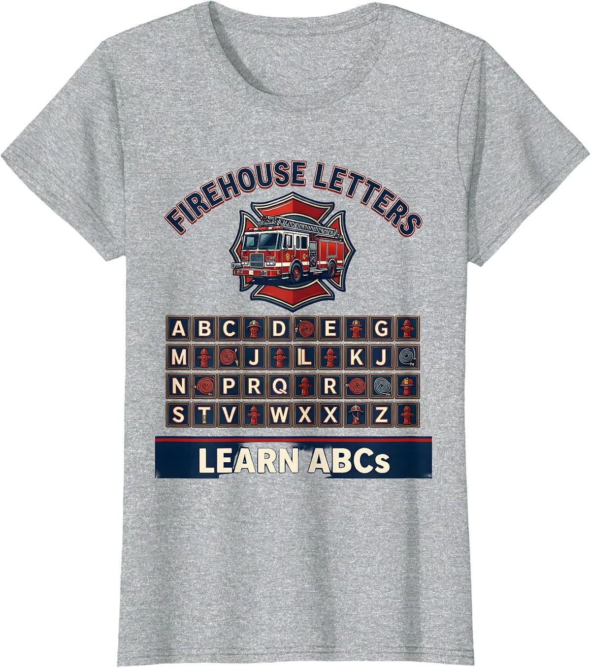 Women's Firehouse Letters Learn ABCs Teacher Preschool Alphabet T-Shirt - Heather Grey