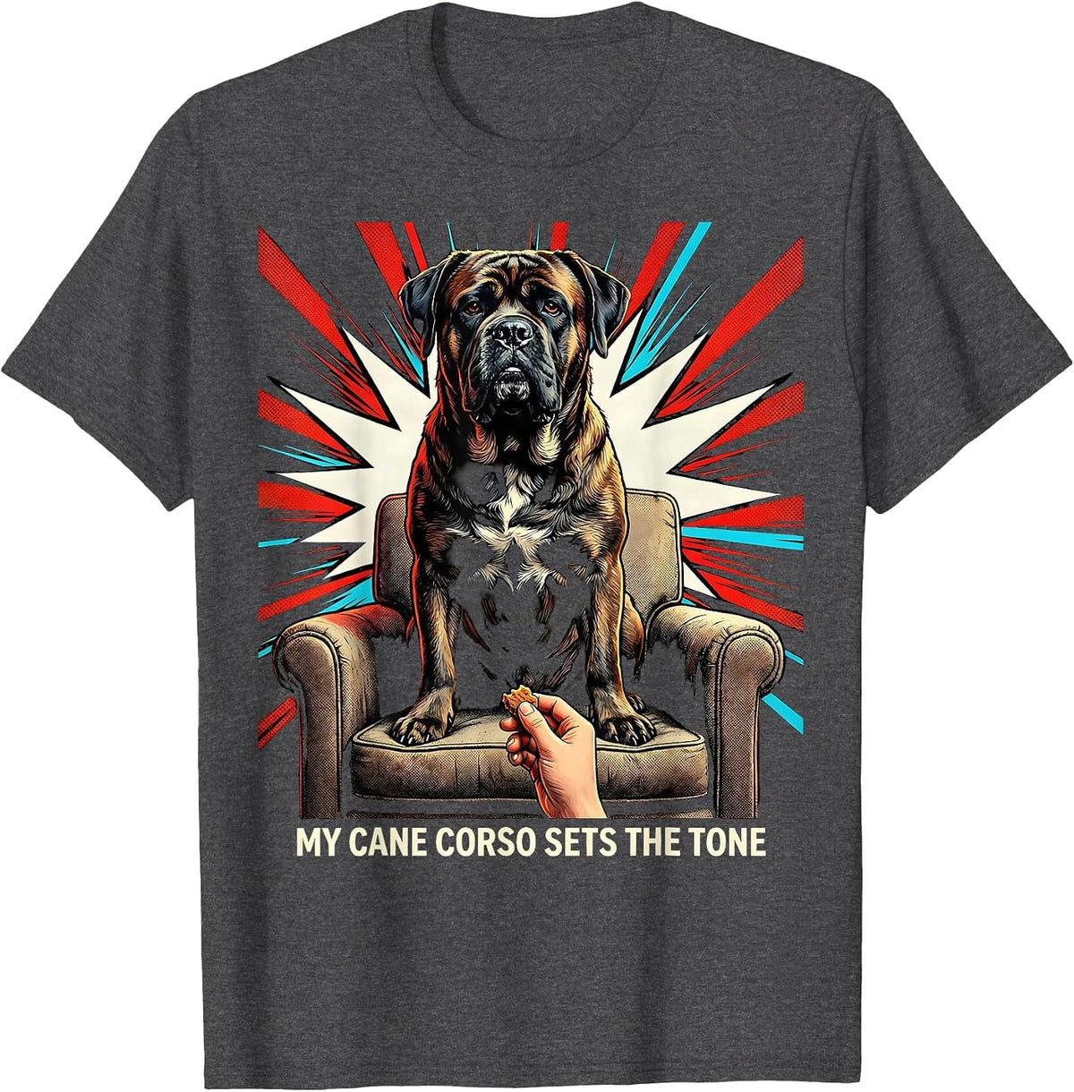 Men's My Cane Corso Sets The Tone Pop Art Dog Owner Humor T-Shirt - Dark Heather Grey