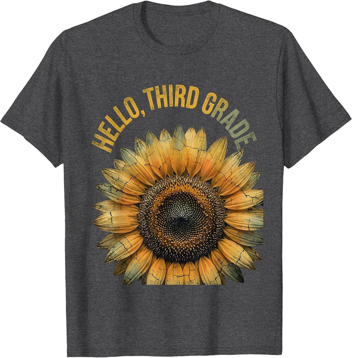 Men's Hello, Third Grade Boho Summer Casual Teacher Gift T-Shirt - Dark Heather Grey