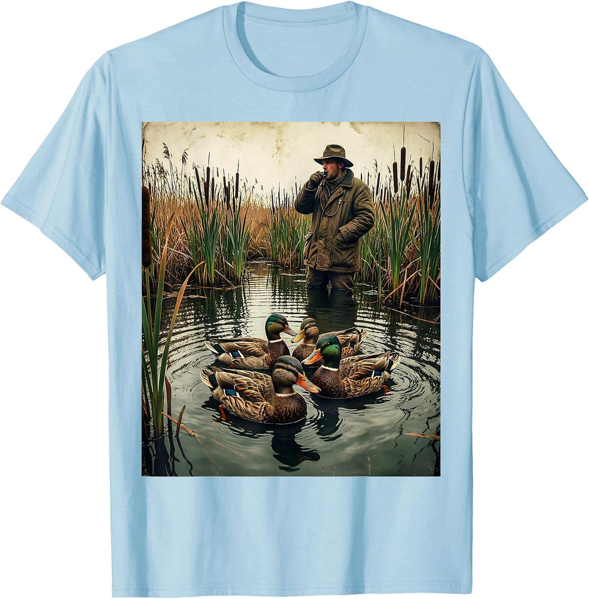 Men's Duck Hunter Calling With Decoys Graphic T-Shirt - Baby Blue