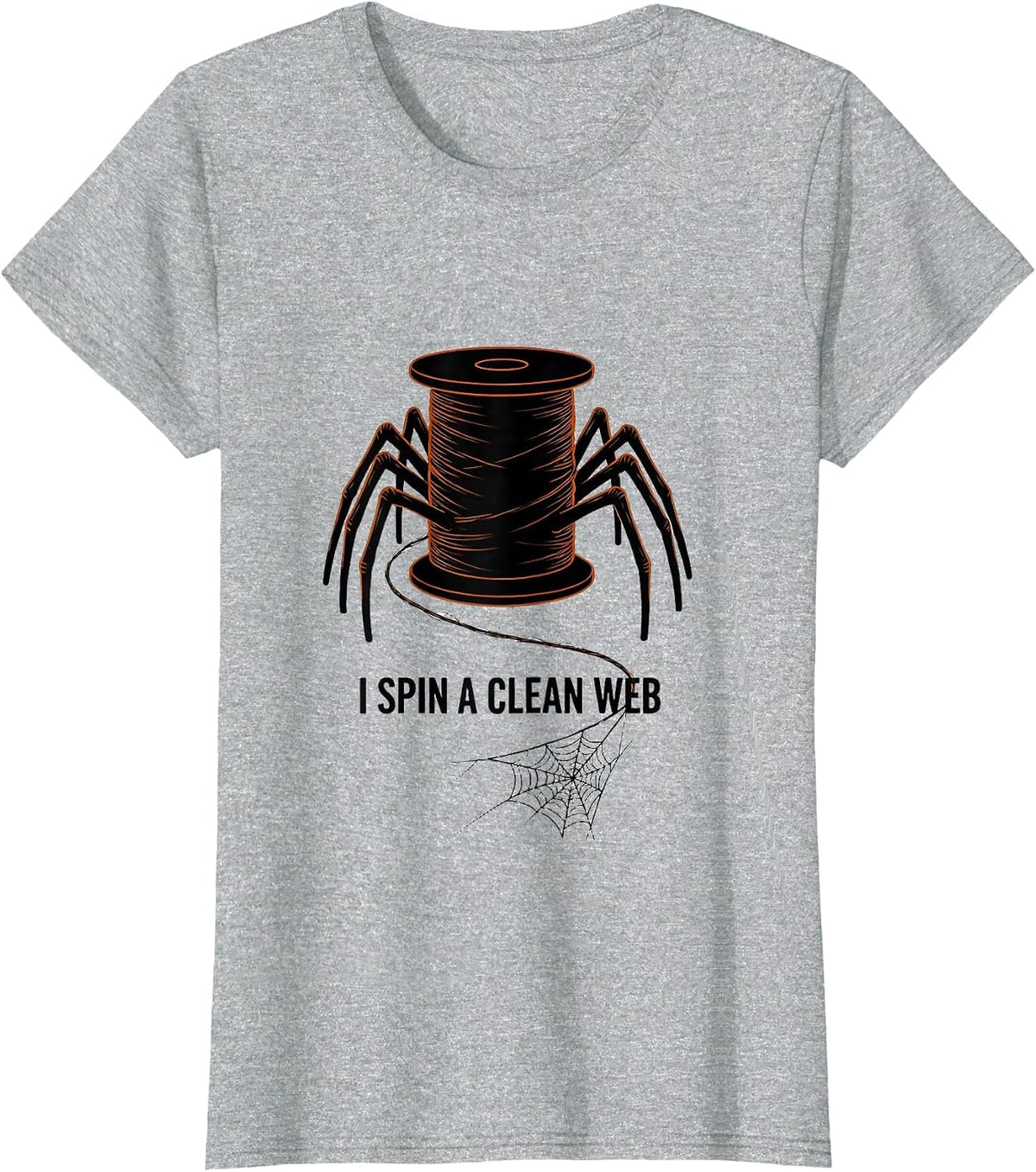 Women's I Spin A Clean Web Minimalist Halloween Dentist Dental Pun T-Shirt - Heather Grey