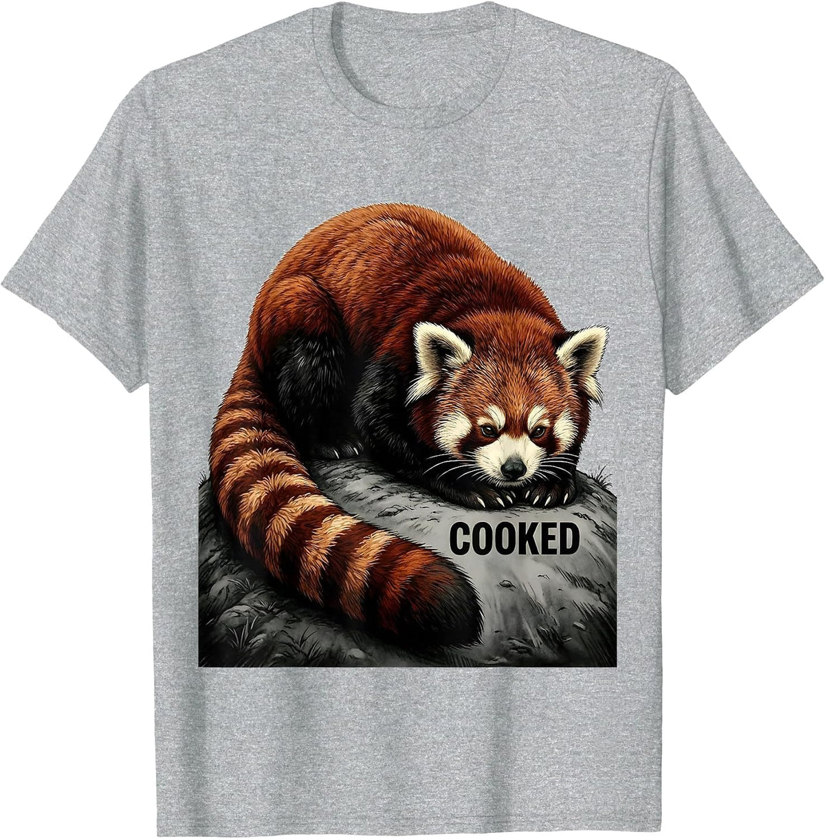 Men's Cooked Monochromatic Red Panda Lover Animal Enthusiast Humor T-Shirt - Heather Grey