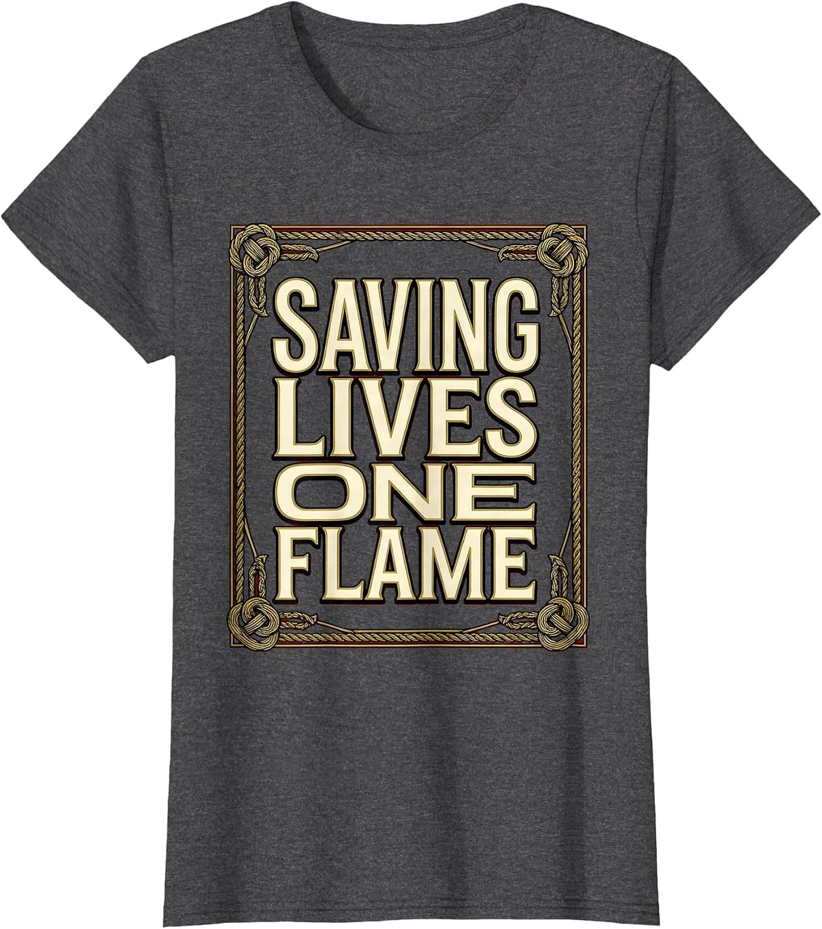 Women's Saving Lives One Flame Firefighter Design T-Shirt - Dark Heather Grey