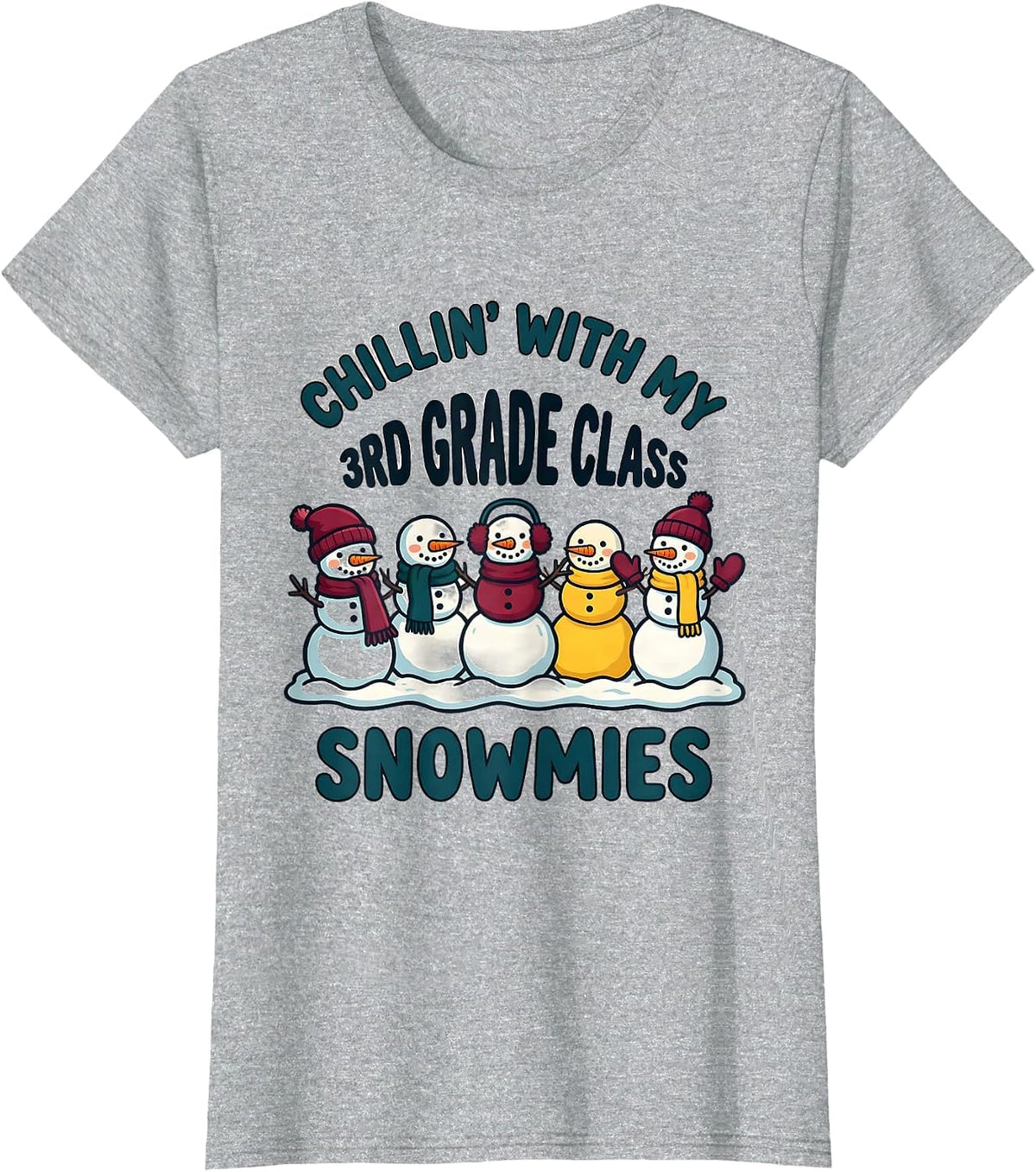 Women's Chillin' With My 3rd Grade Class Snowmies Teacher T-Shirt - Heather Grey