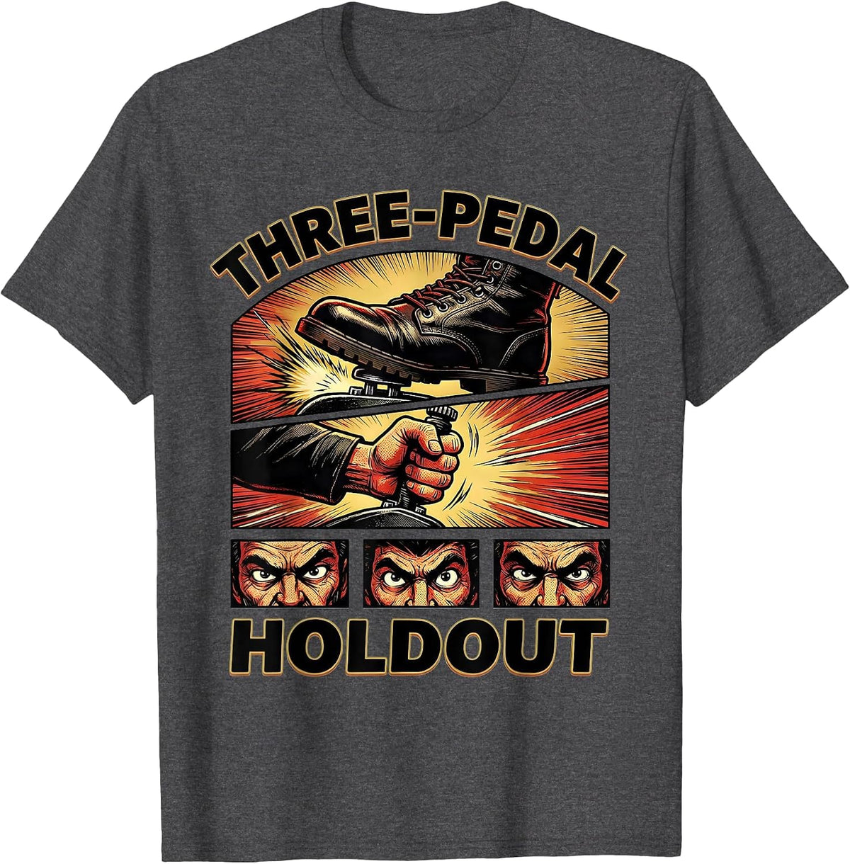 Men's Three-Pedal Holdout Funny Manual Transmission Car Guy Stick T-Shirt - Dark Heather Grey