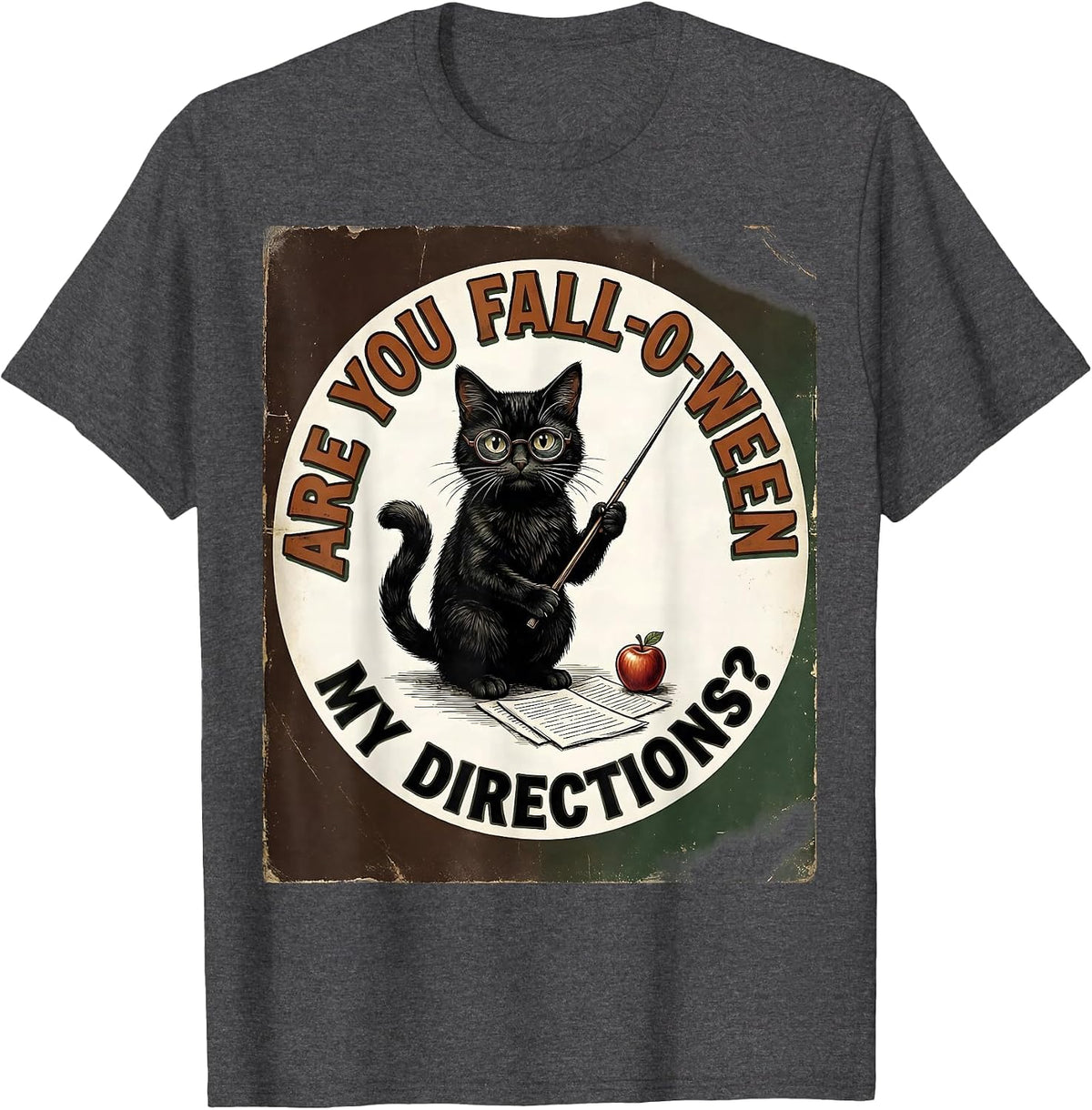 Men's Are You Fall-O-Ween My Directions Vintage Teacher Halloween T-Shirt - Dark Heather Grey