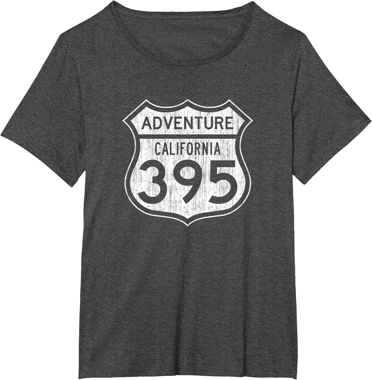 California Highway 395 - Hiking Fishing Climbing Adventure T-Shirt - Dark Heather Grey