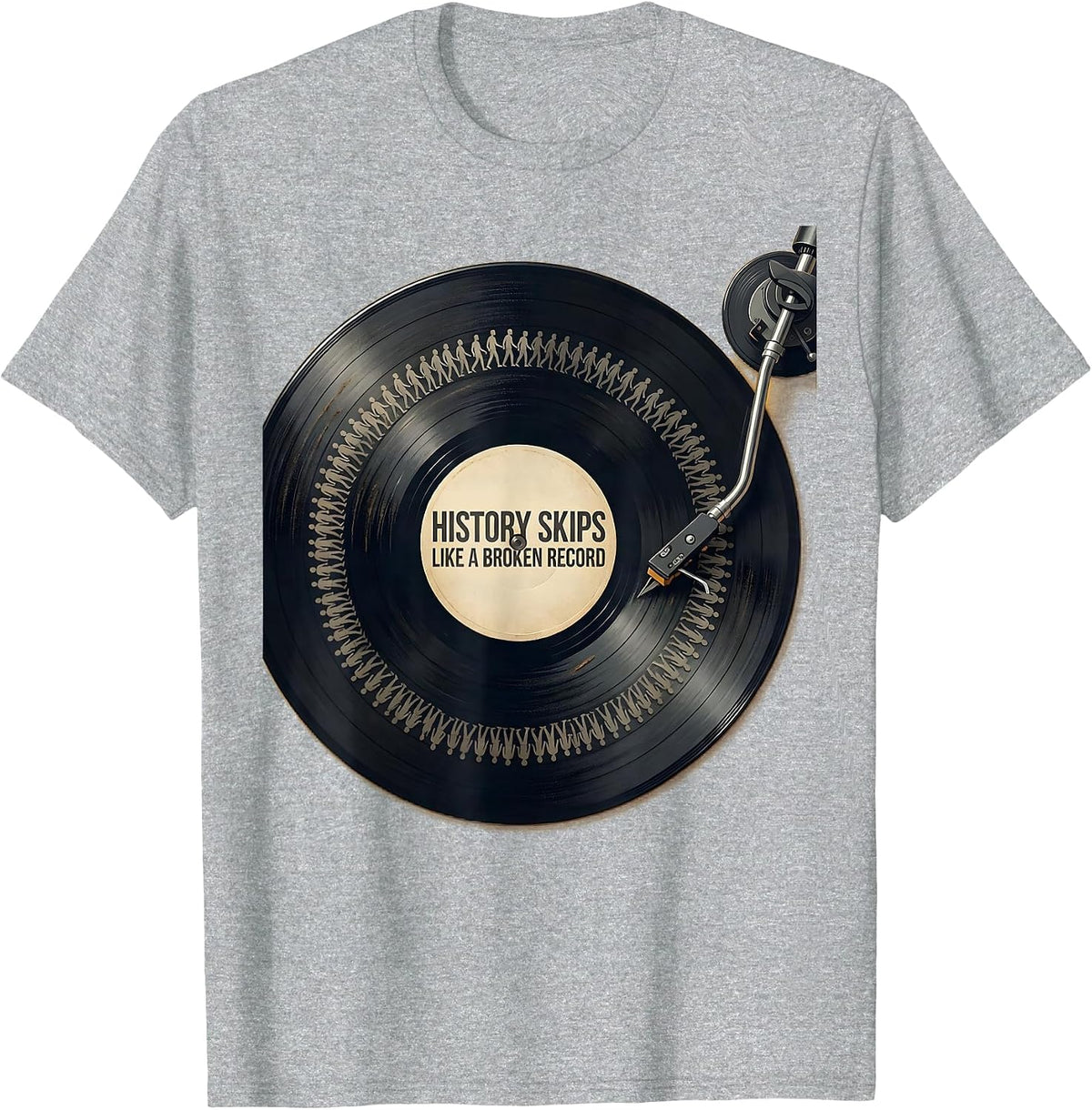 Men's History Skips Like A Broken Record Funny History Teacher T-Shirt - Heather Grey