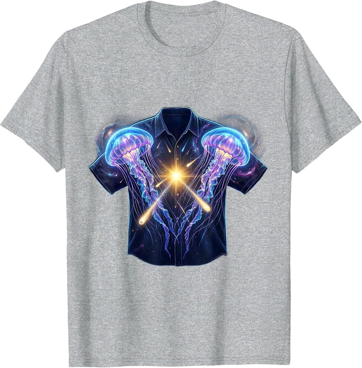 Men's Celestial Jellyfish Cosmic Matching Halloween Couple T-Shirt - Heather Grey