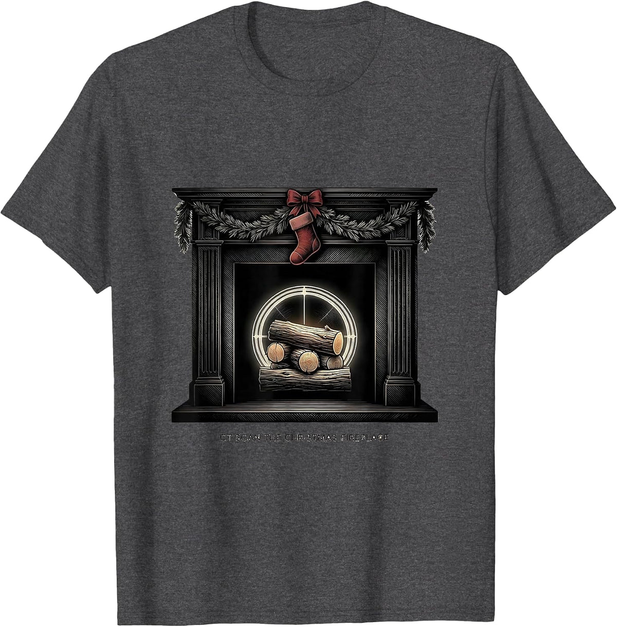 Men's CT Scan The Christmas Fireplace Radiology Tech Humor T-Shirt - Dark Heather Grey