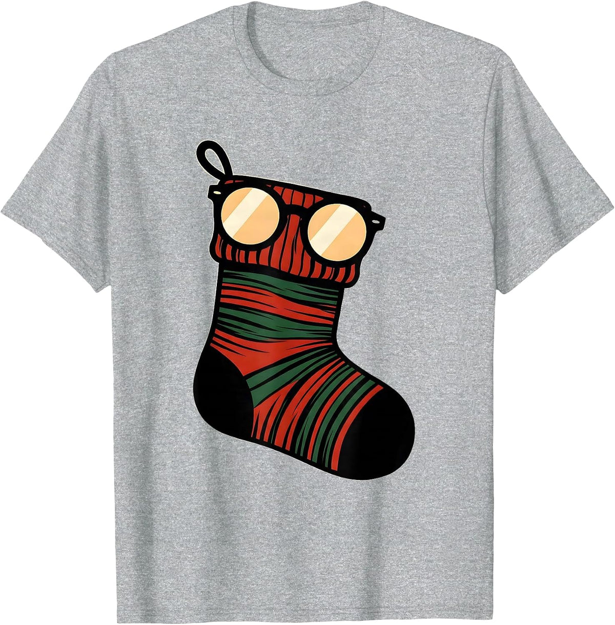 Men's Spectacle Frame Stocking Christmas Optometrist Eye-Care T-Shirt - Heather Grey