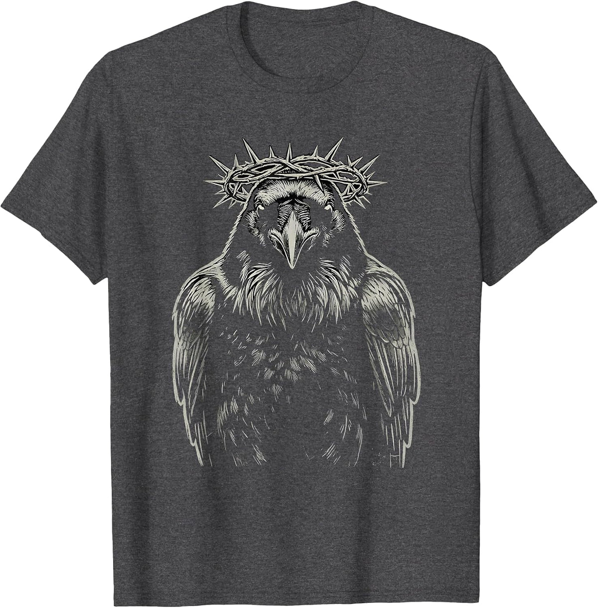 Crow With Crown of Thorns Dark Art Graphic T-Shirt - Dark Heather Grey