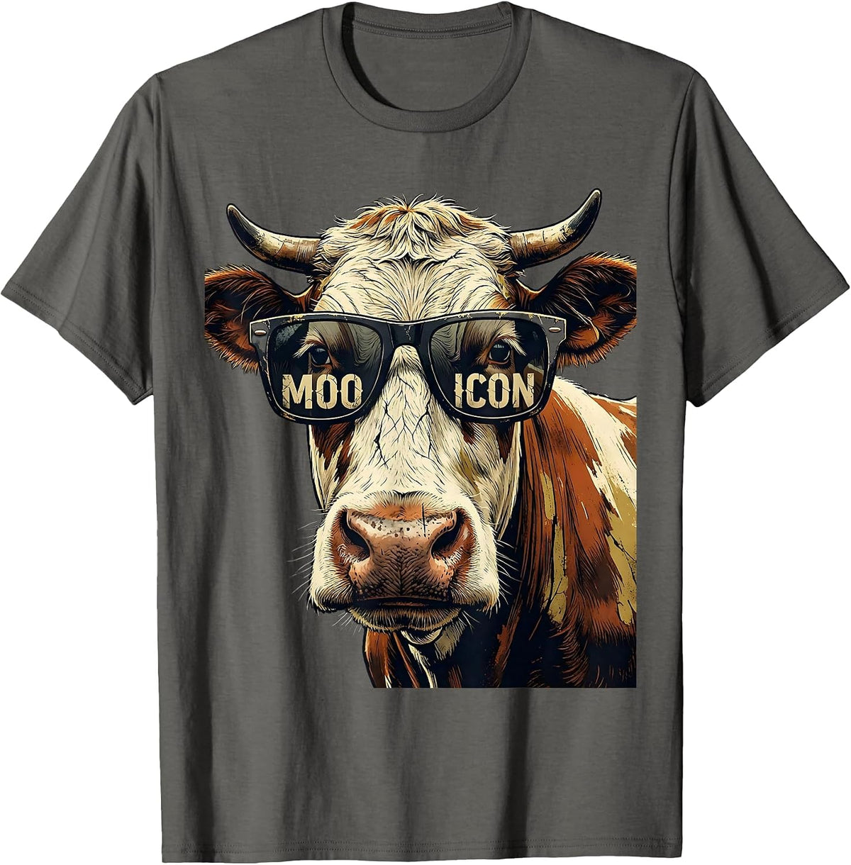 Moo Icon Funny Cow Sunglasses Farm Animal Humor T-Shirt - Asphalt Grey