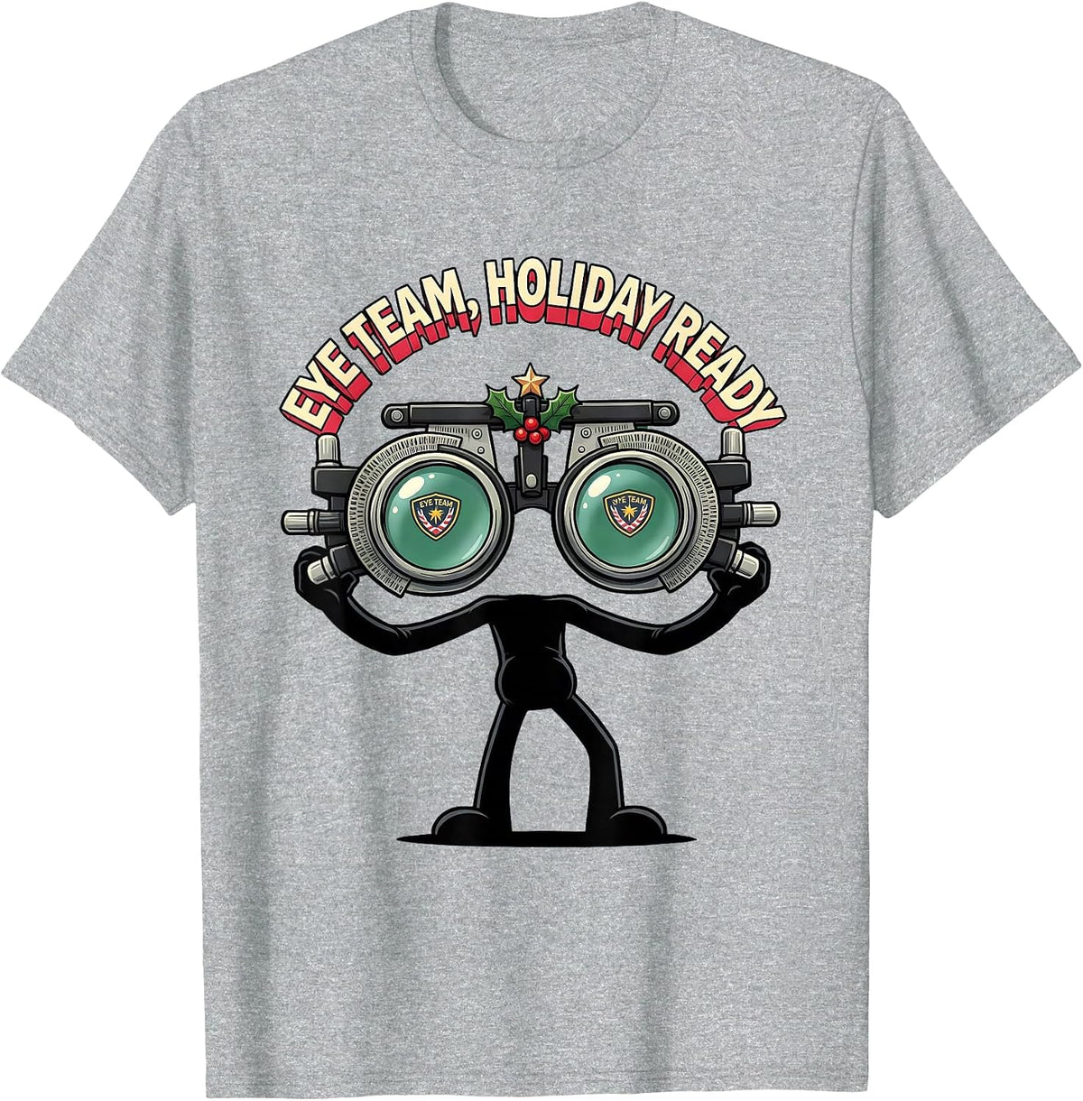 Men's Eye Team Holiday Ready Cartoon Optometrist Christmas T-Shirt - Heather Grey