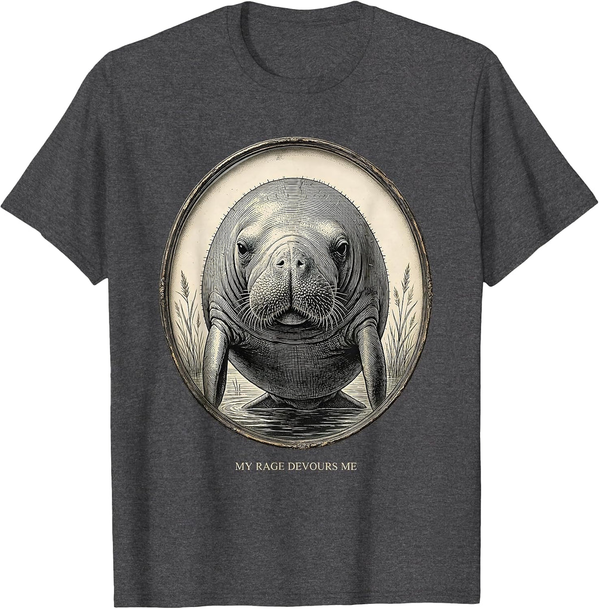 My Rage Devours Me Funny Manatee Ironic Animal Meme Humor T-Shirt - Dark Heather Grey