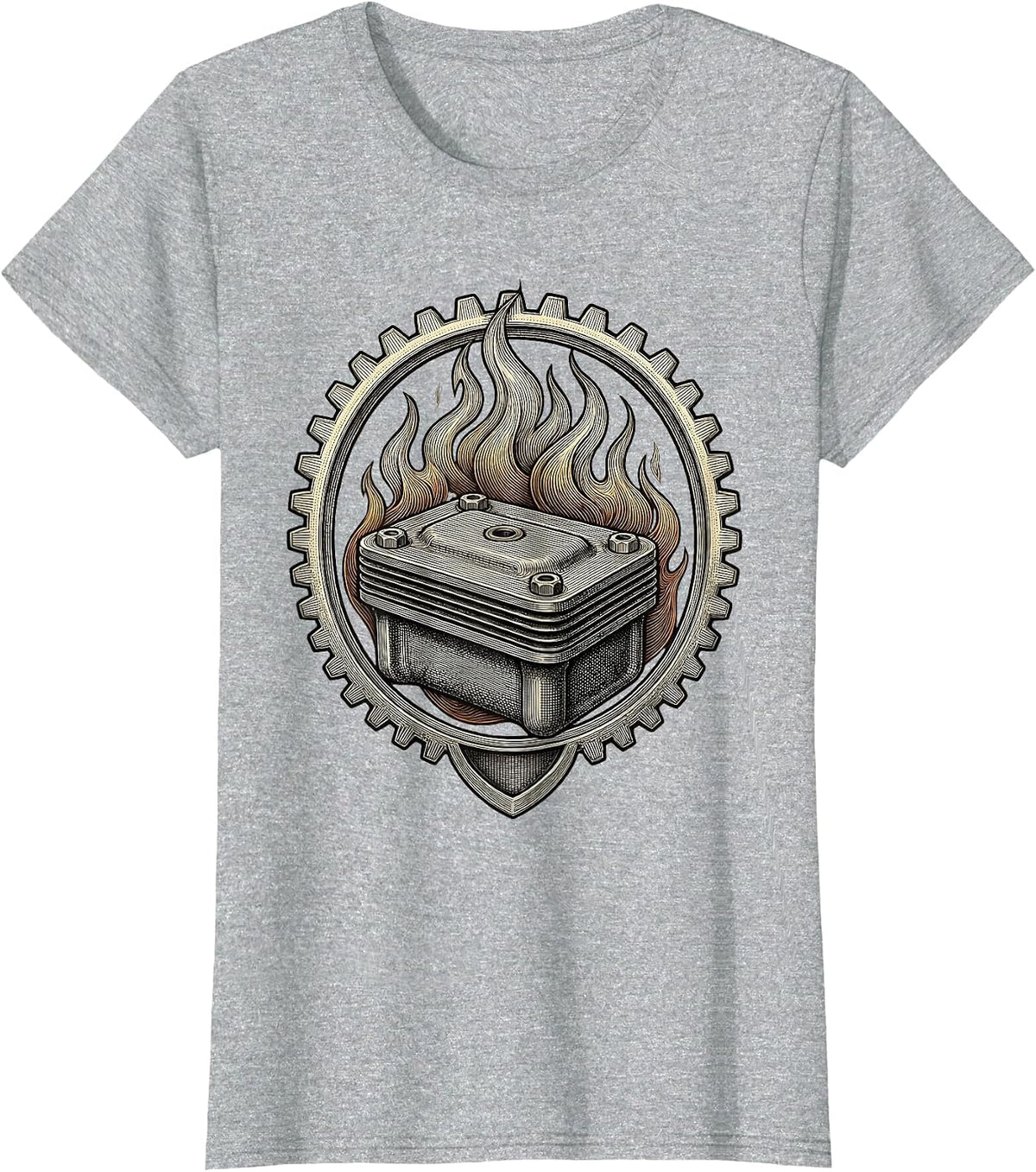 Valley Forge Automotive Engine Valve Cover Flames T-Shirt - Heather Grey