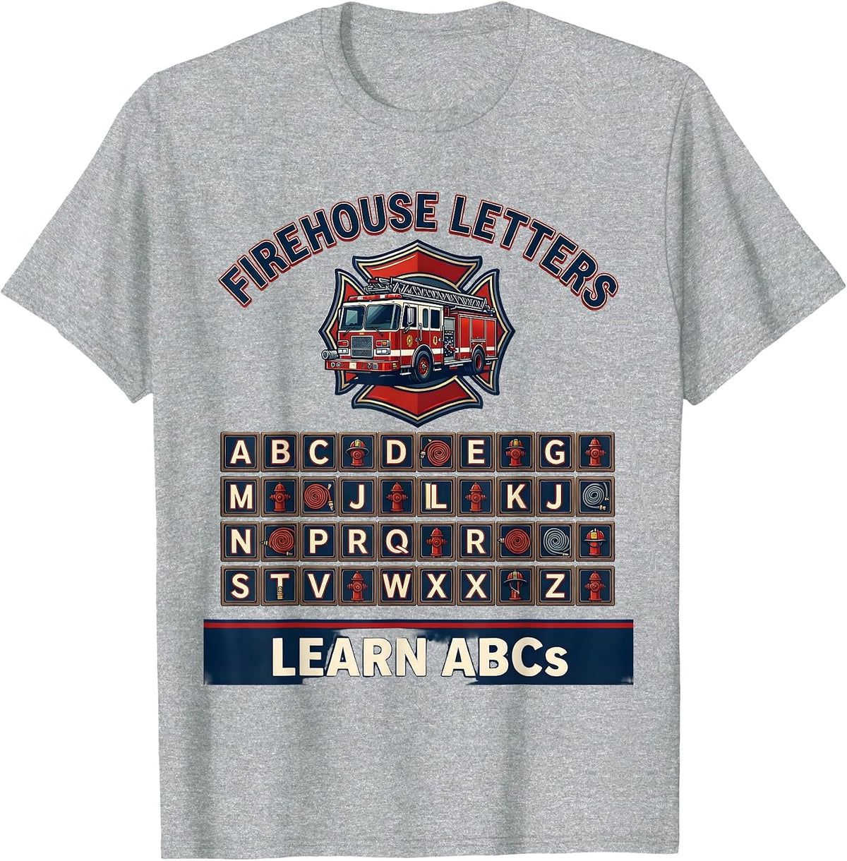 Men's Firehouse Letters Learn ABCs Teacher Preschool Alphabet T-Shirt - Heather Grey