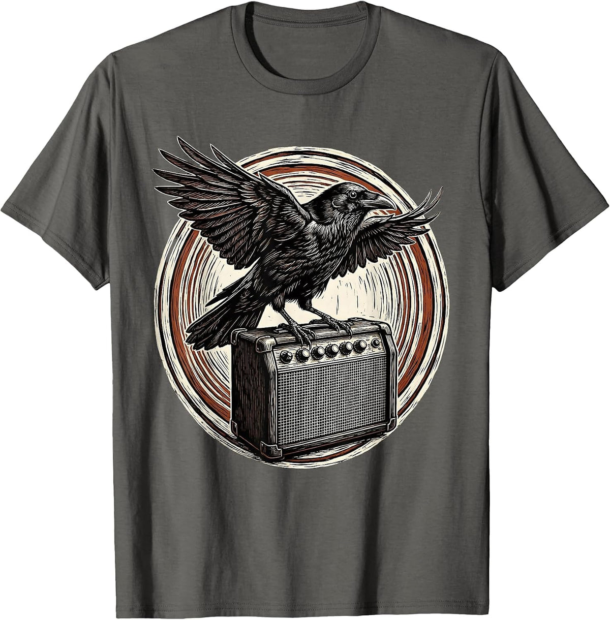Crow on Vintage Amp Emo Band Graphic T-Shirt - Asphalt Grey