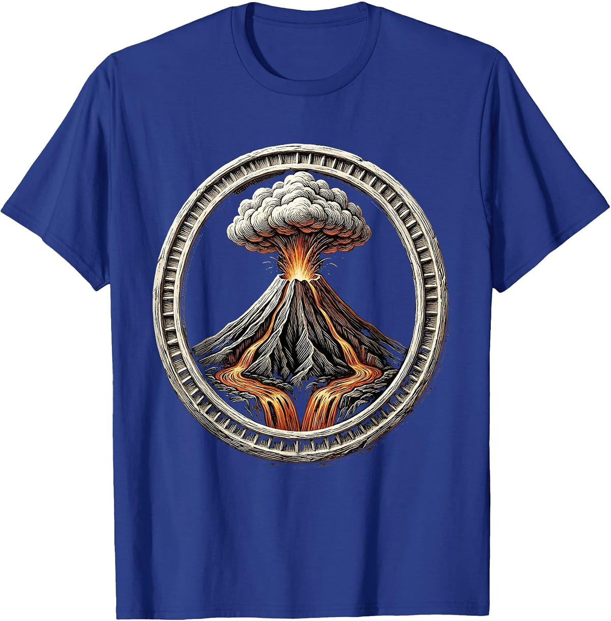 Erupting Volcano Lava River Graphic Tee T-Shirt - Royal Blue