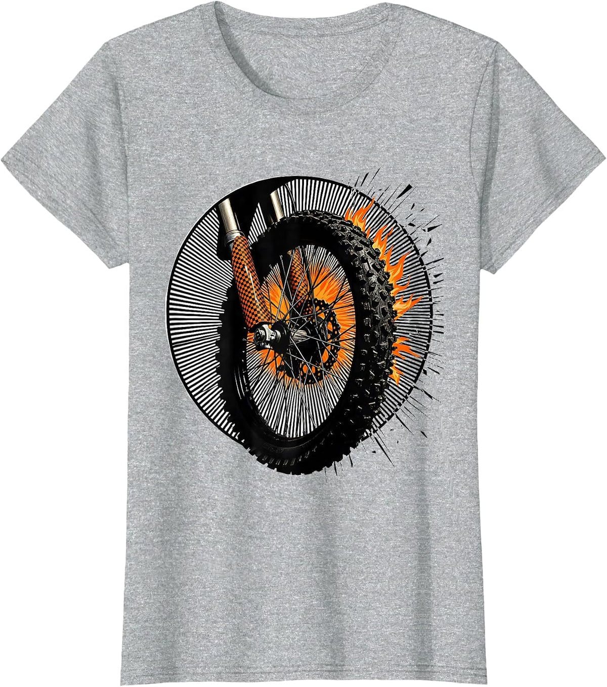 Women's Dirt Bike Wheel Moire Op Art Motocross Rider T-Shirt - Heather Grey