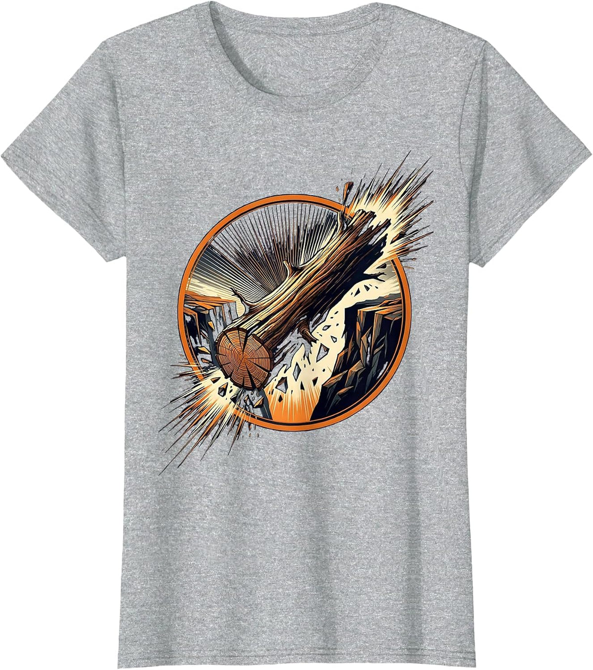 Women's The Turning Point Fallen Log Bridge Cliff Art T-Shirt - Heather Grey