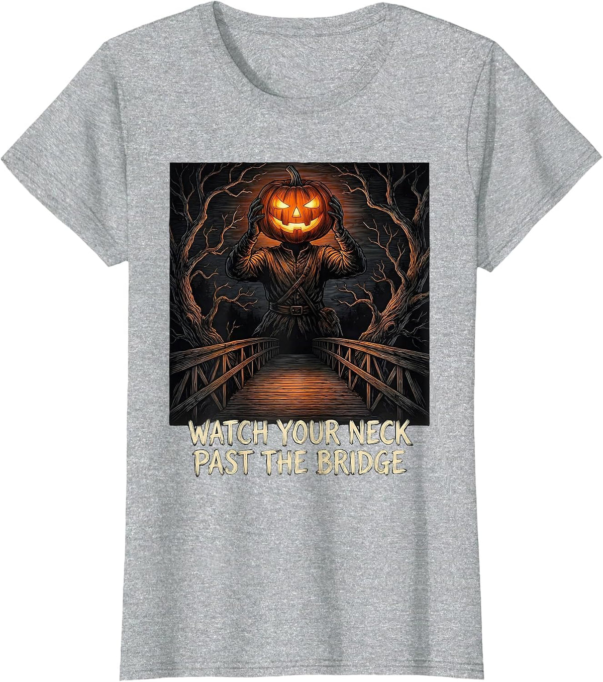 Women's Watch Your Neck Past The Bridge Vintage Gothic Halloween T-Shirt - Heather Grey