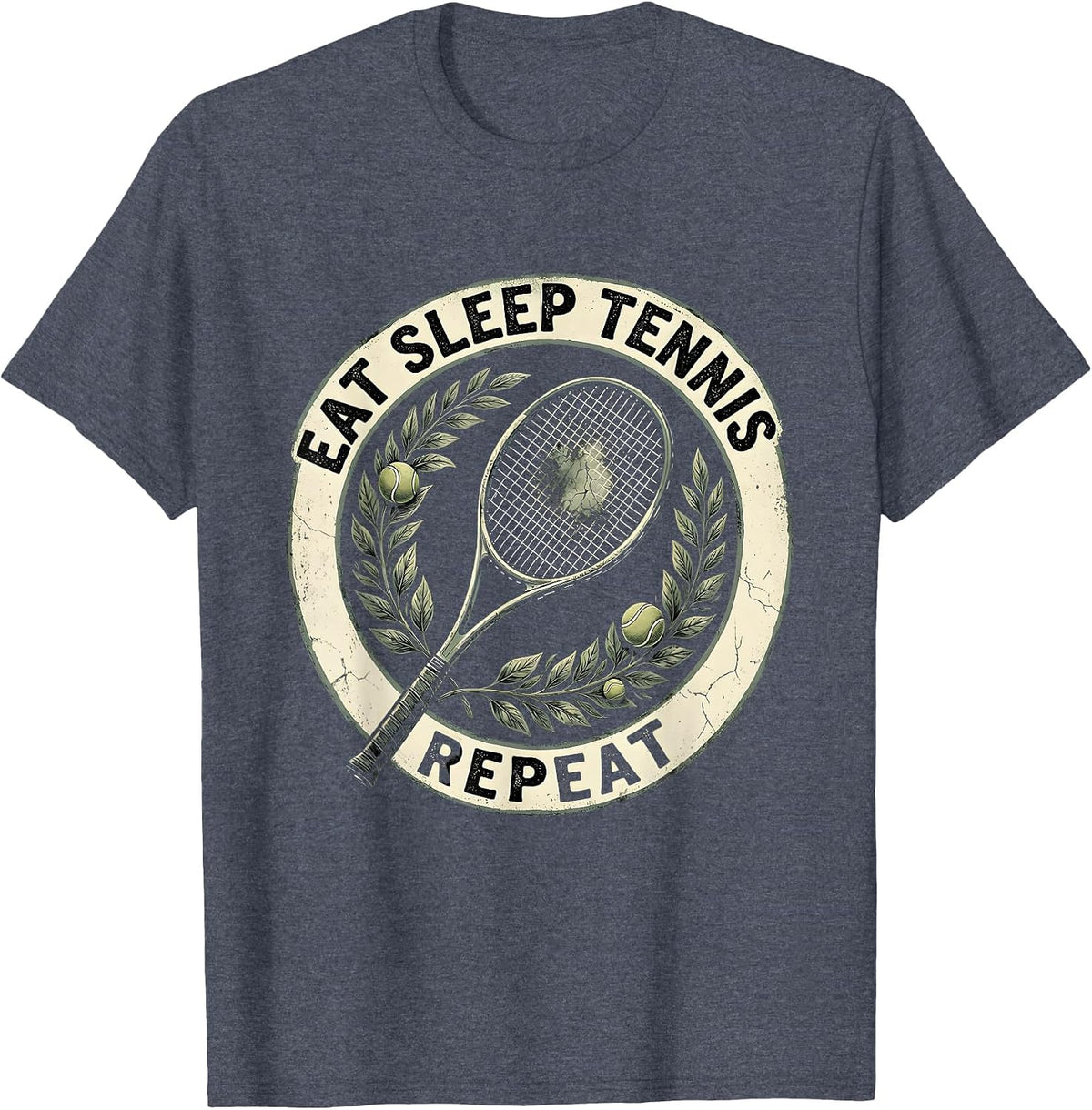 Eat Sleep Tennis Repeat Bold Tennis Design T-Shirt - Heather Blue