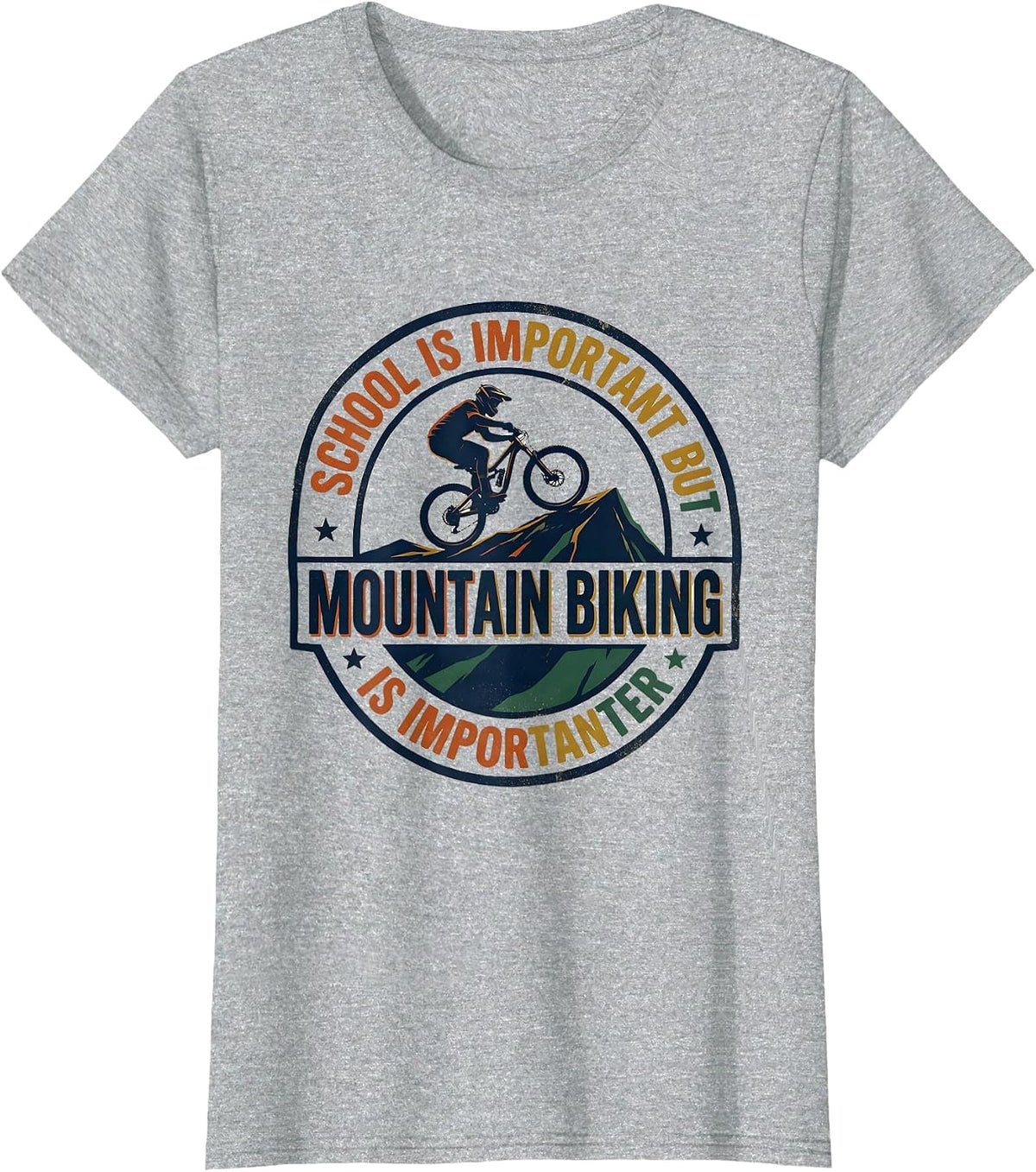 School Is Important But Mountain Biking Is Importanter T-Shirt - Heather Grey