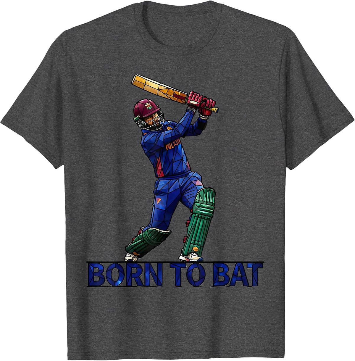 Men's Born to Bat Cricket Life Inspirational Design T-Shirt - Dark Heather Grey