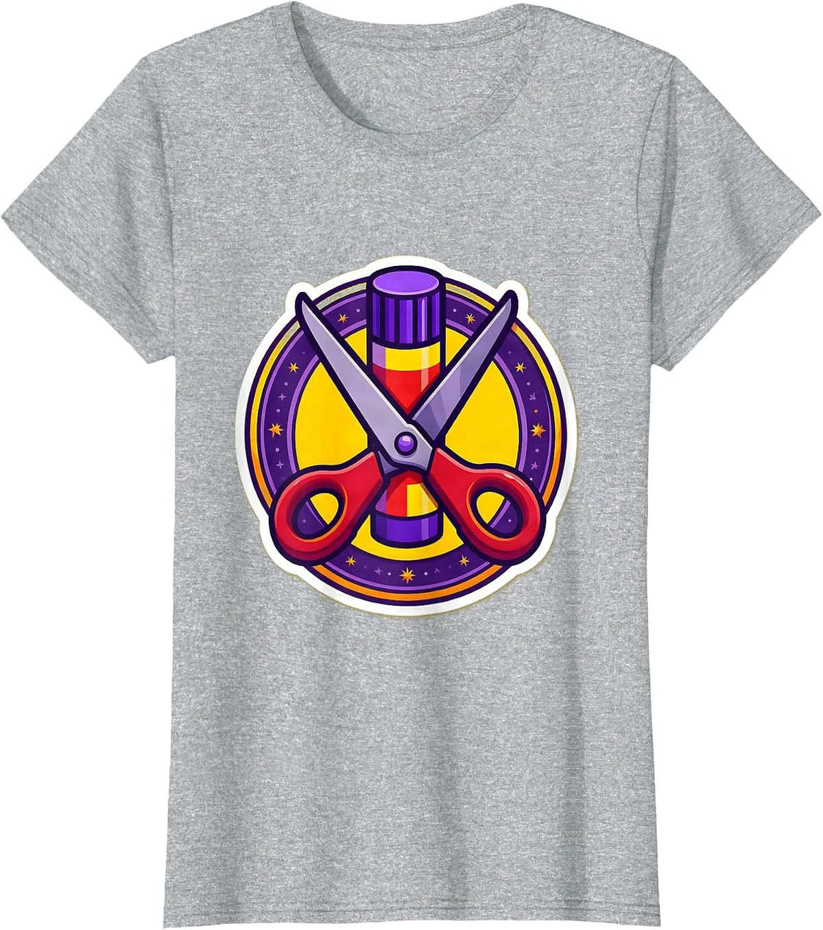 First Grade Teacher Glue Stick Scissors Graphic T-Shirt - Heather Grey