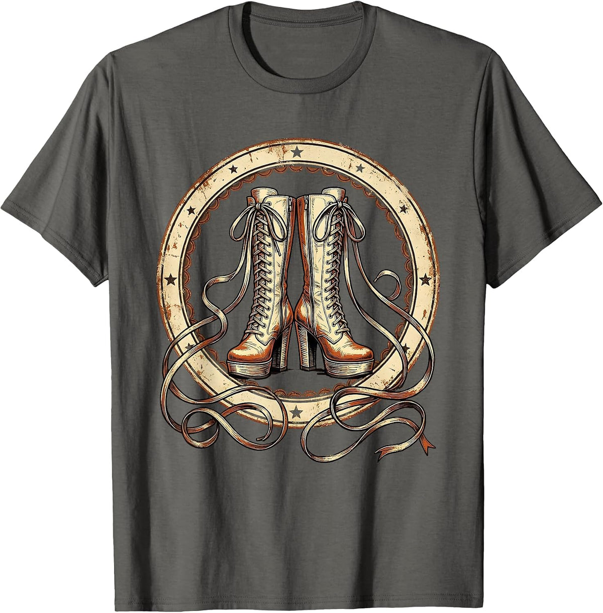 Men's Showgirl Stage Boots Laces Illustration T-Shirt - Asphalt Grey