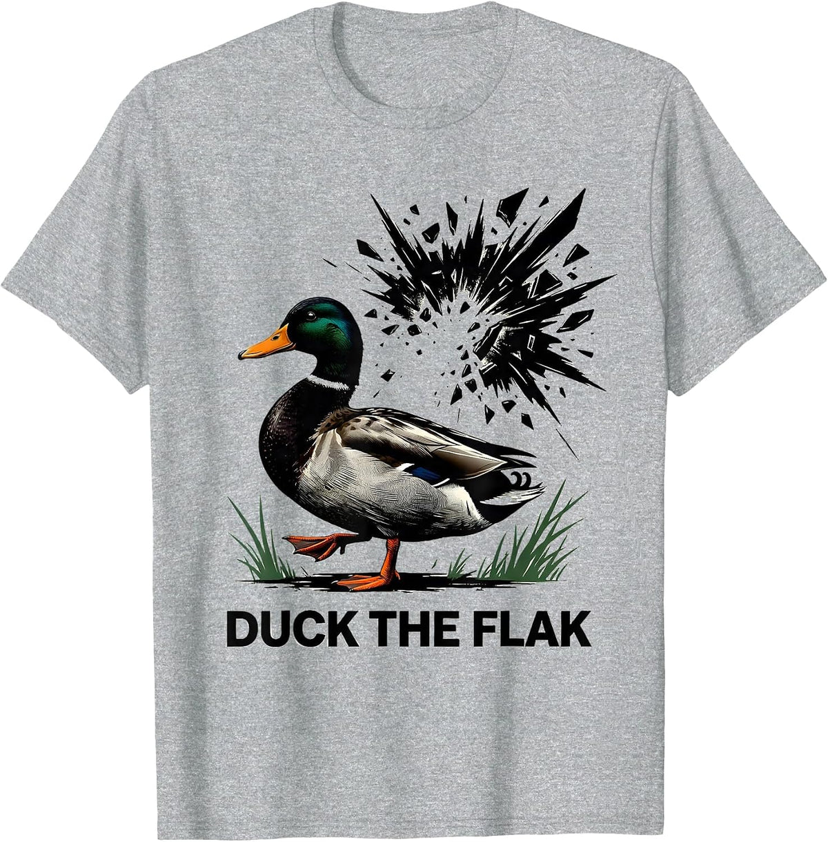 Men's Duck The Flak Stencil Graphic Funny Duck Hunter Gift T-Shirt - Heather Grey