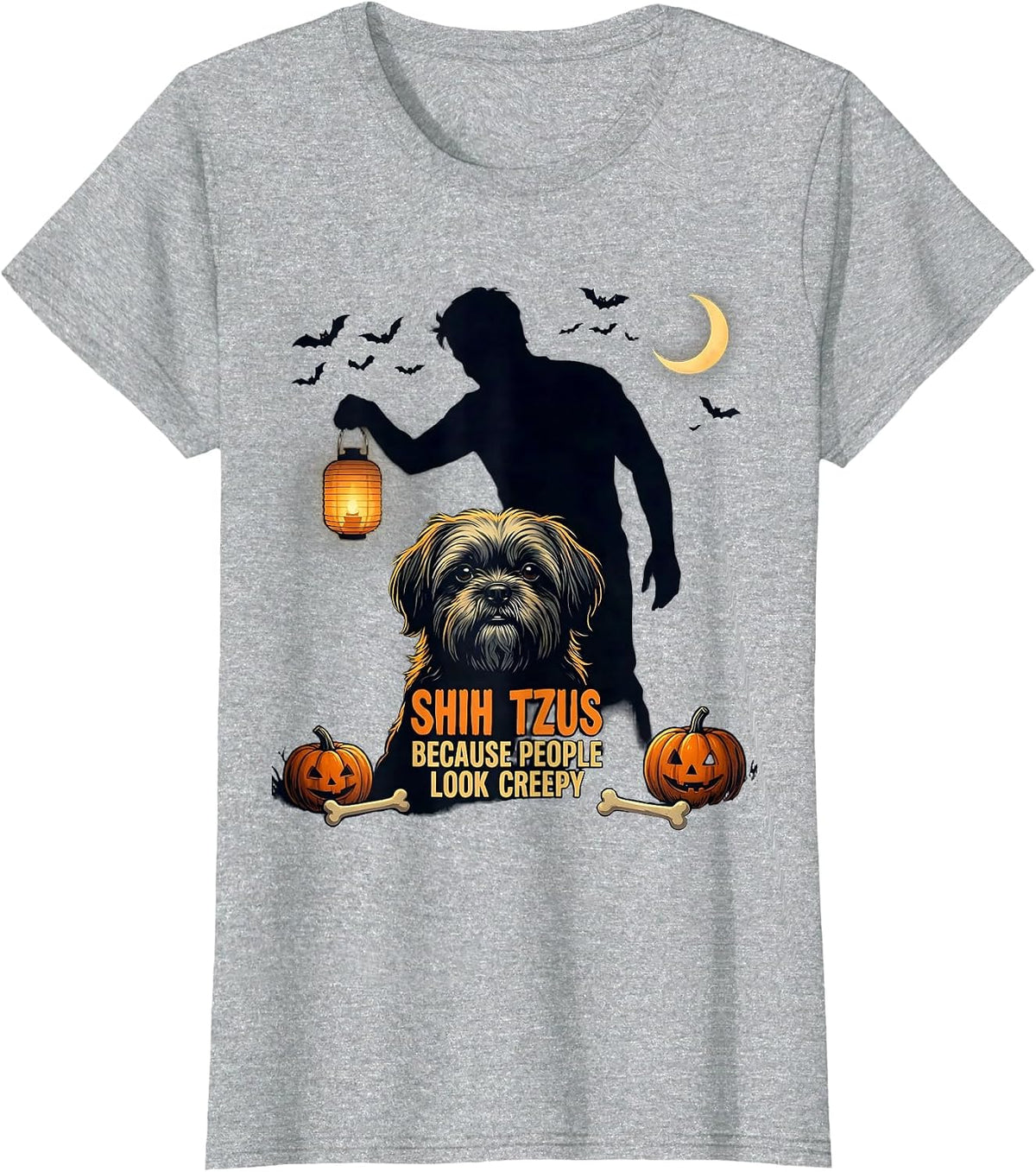 Women's Shih Tzus Because People Look Creepy Funny Halloween Dog T-Shirt - Heather Grey