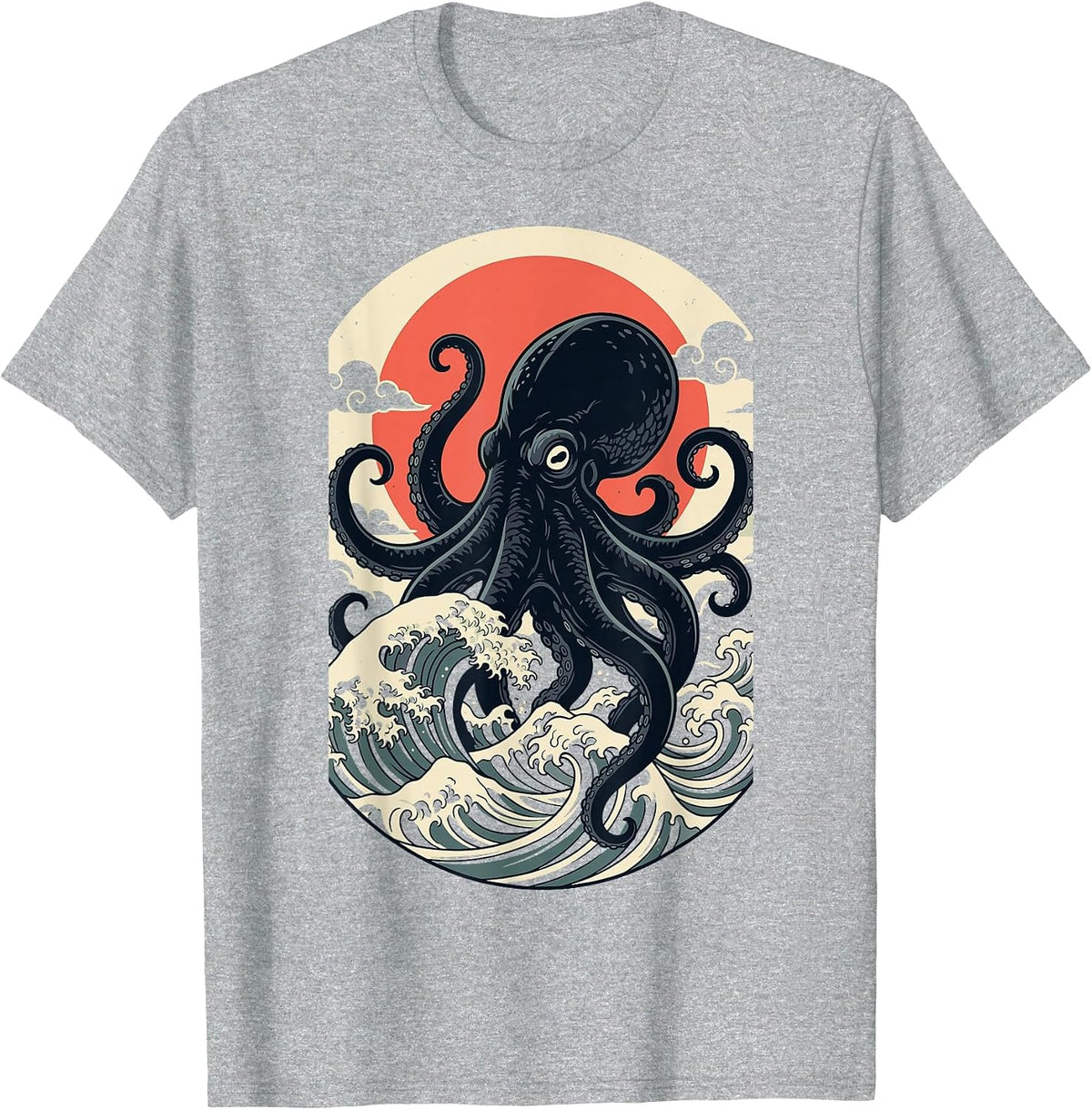 Giant Sea Creature Art Men Women Funny Octopus T-Shirt - Heather Grey