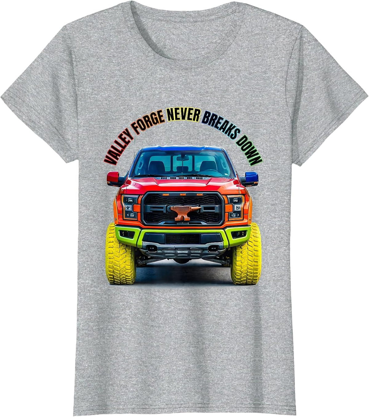 Valley Forge Never Breaks Down Automotive Design T-Shirt - Heather Grey