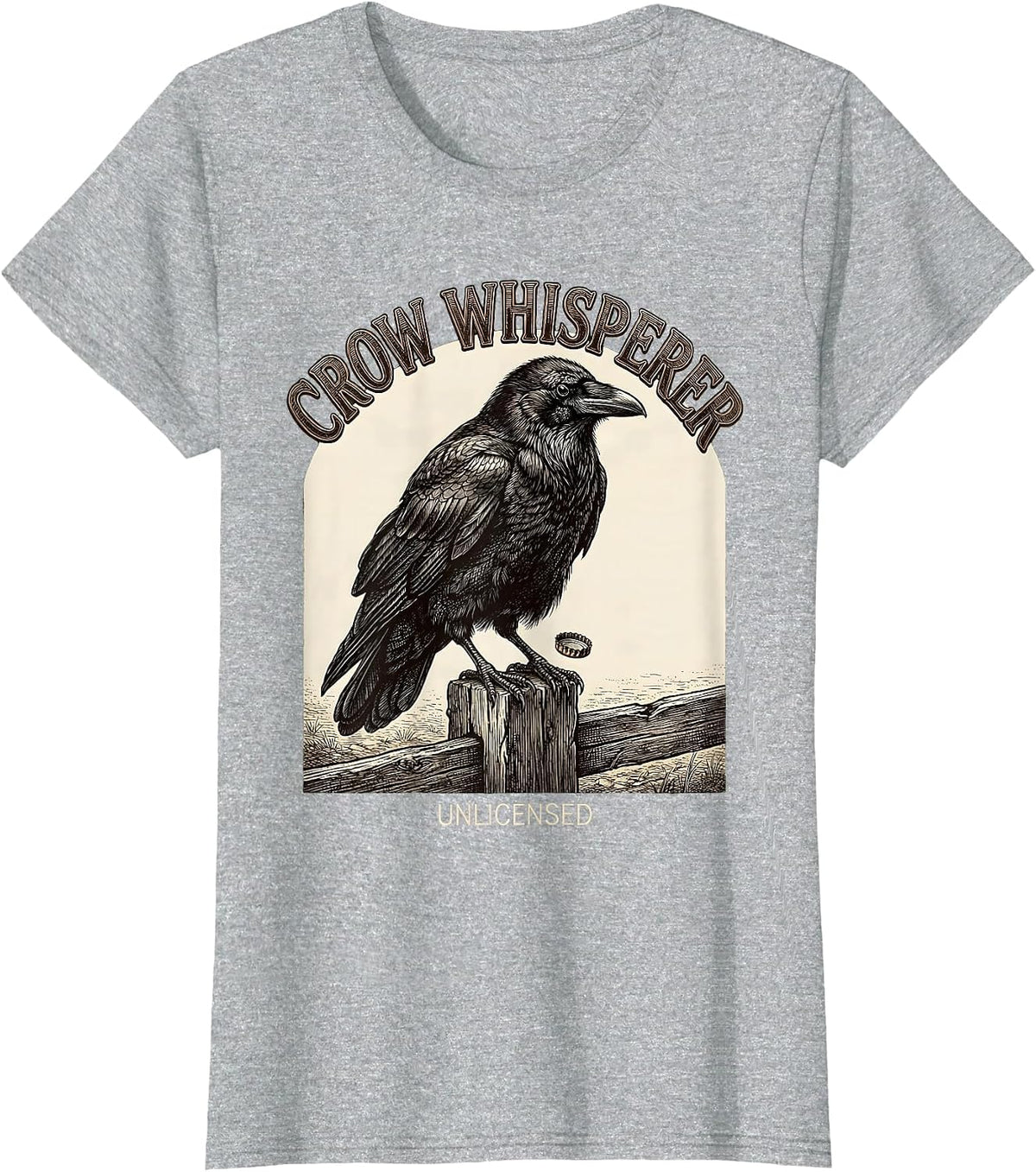 Crow Whisperer, Unlicensed Funny Crow Bird Gothic Humor T-Shirt - Heather Grey