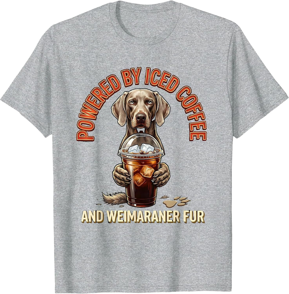 Men's Powered By Iced Coffee And Weimaraner Fur Dog Lover T-Shirt - Heather Grey