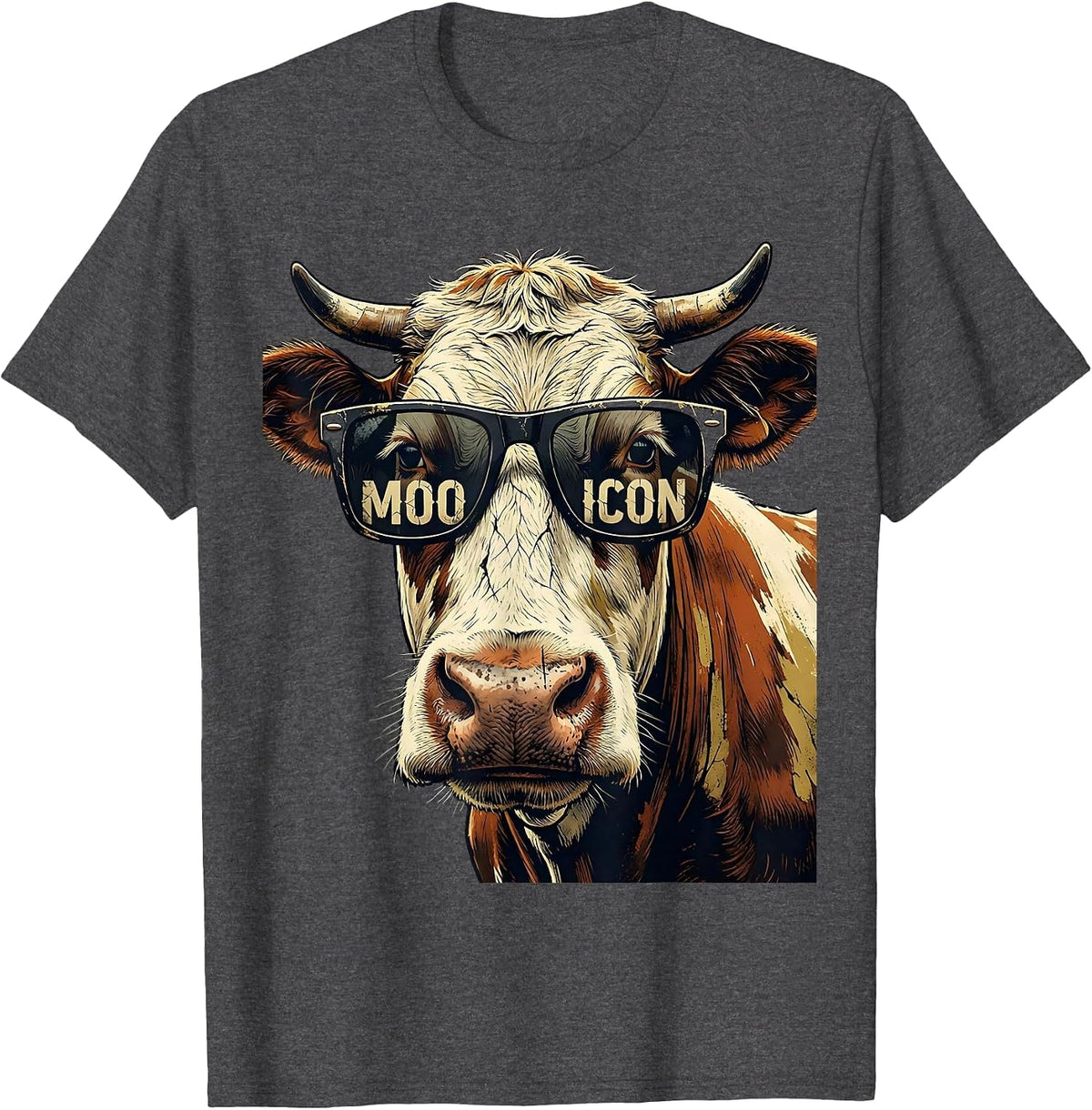 Moo Icon Funny Cow Sunglasses Farm Animal Humor T-Shirt - Dark Heather Grey