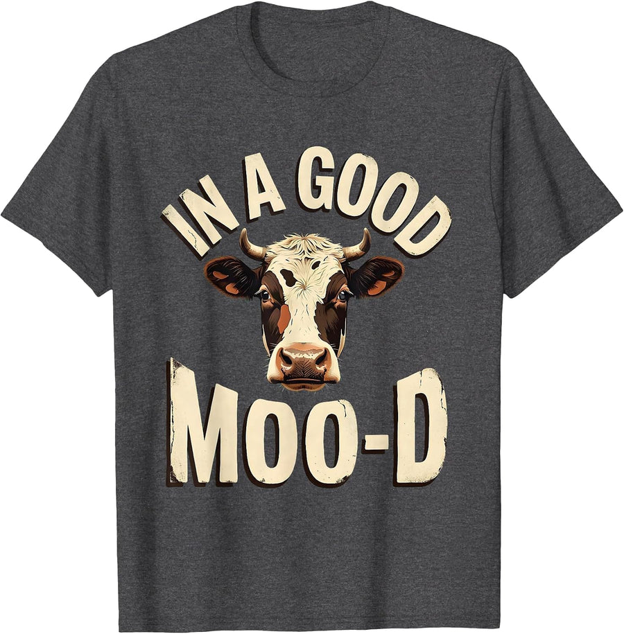 Men's In a Good Moo-d Vintage Funny Cow Farmer Pun Cow Lover Humor T-Shirt - Dark Heather Grey