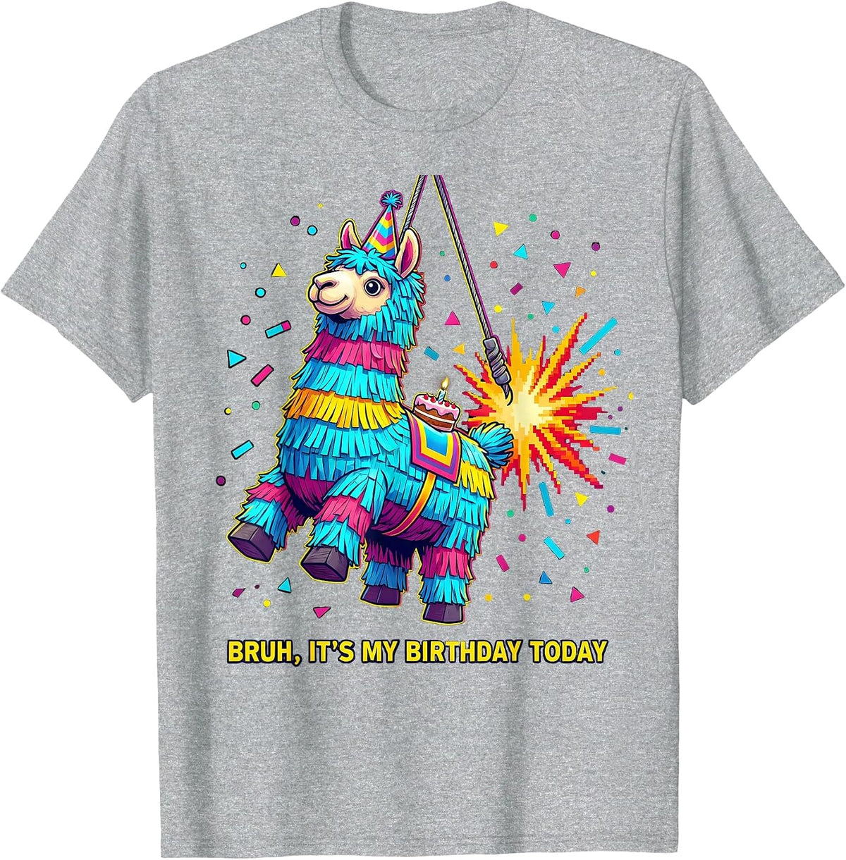 Men's Bruh It's My Birthday Today Funny Llama Piñata Gamer Party T-Shirt - Heather Grey