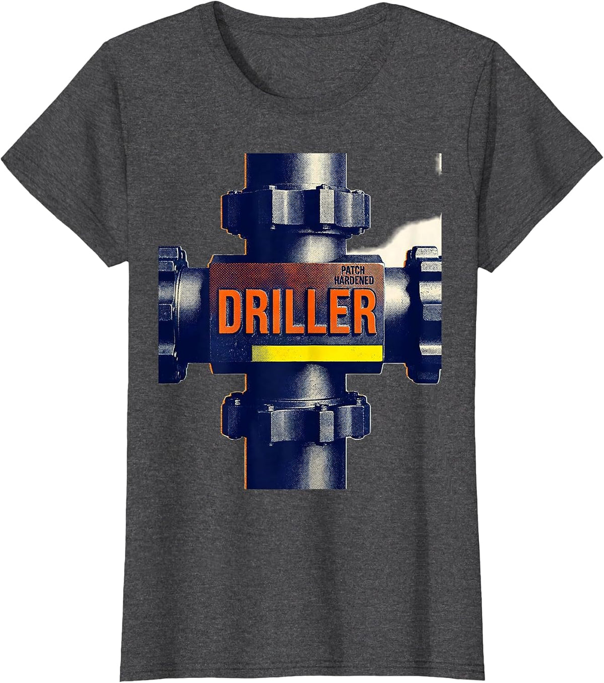 Women's Driller, Patch Hardened Oilfield Worker Rugged Occupation T-Shirt - Dark Heather Grey