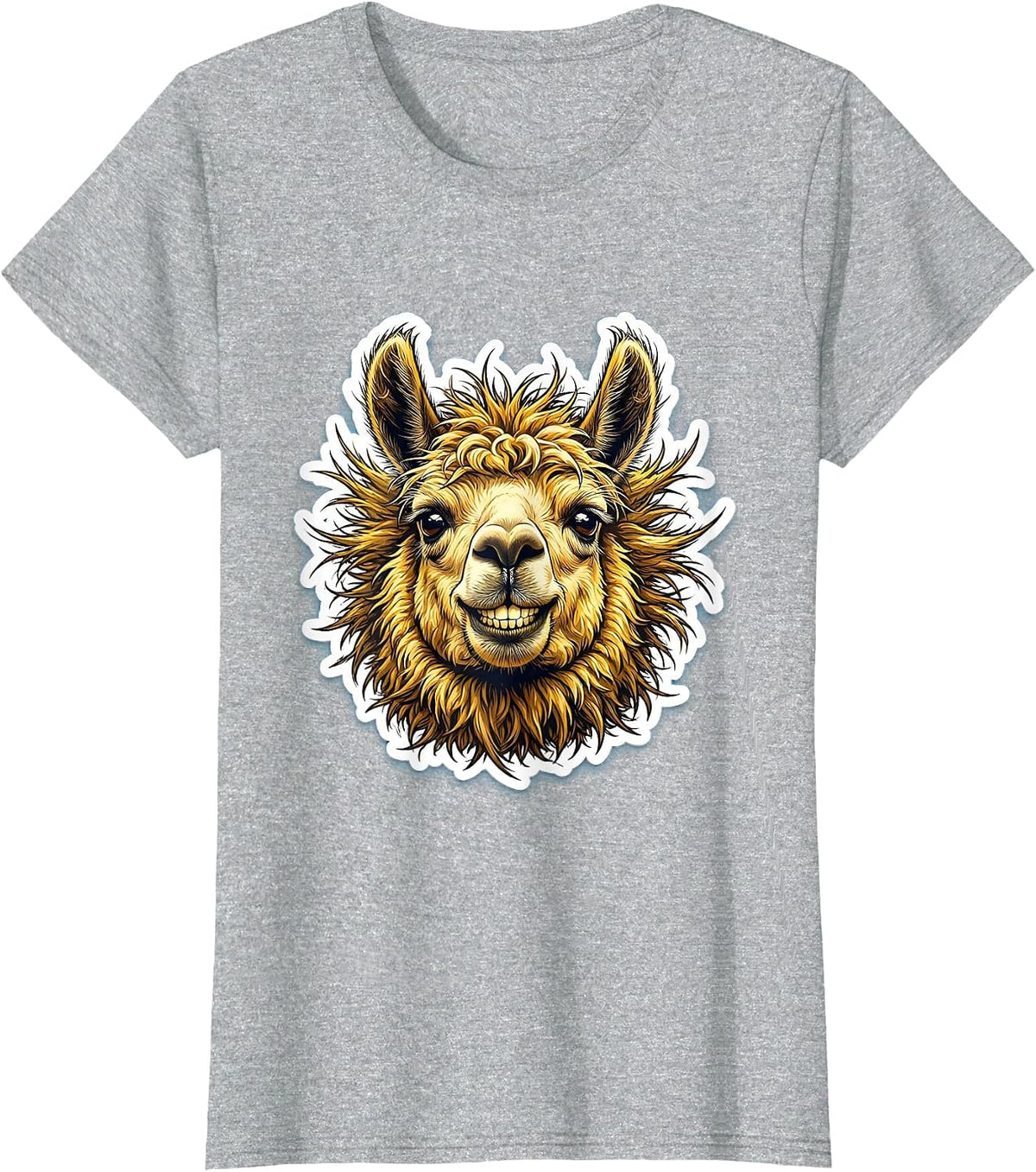 Derpy Llama Goofy Grin Funny Animal Design T-Shirt - Heather Grey