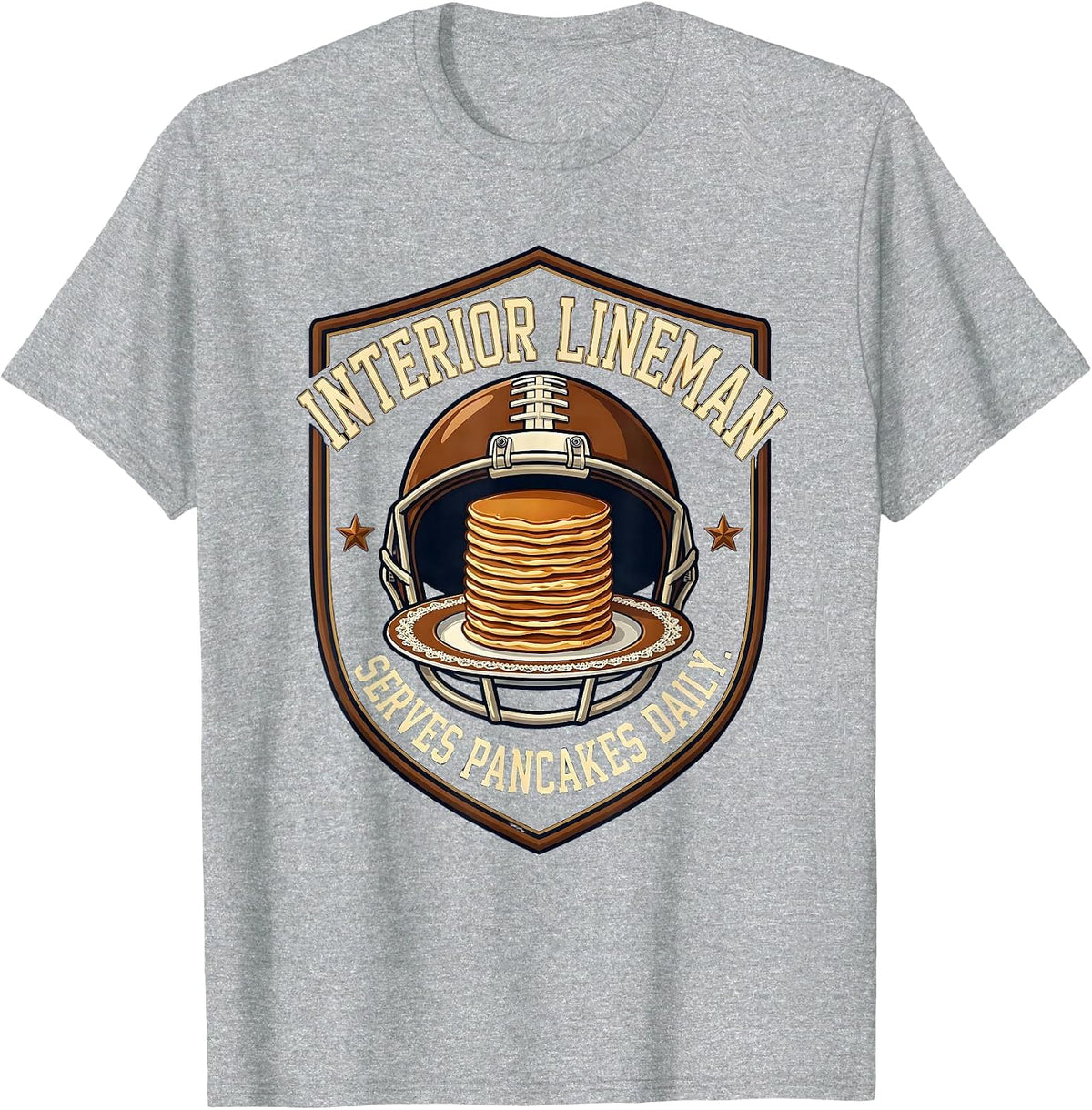 Men's Interior Lineman Serves Pancakes Daily Funny Football T-Shirt - Heather Grey