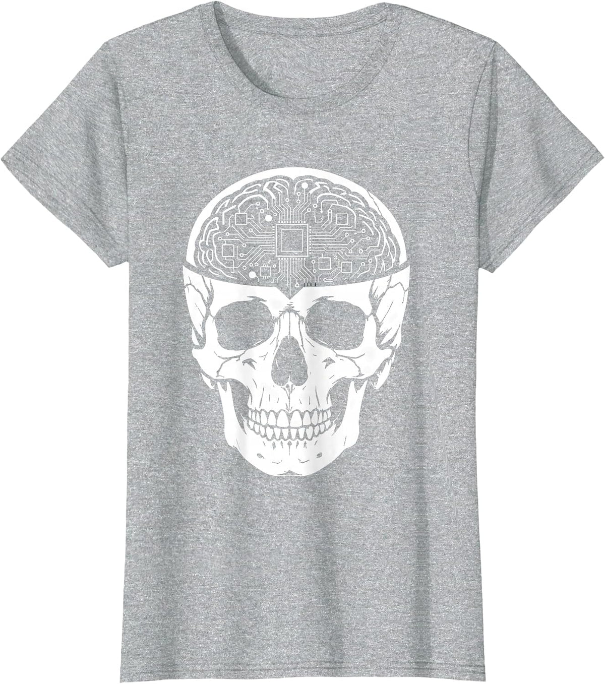 Human Skull Circuit Board Brain Xray Art T-Shirt - Heather Grey