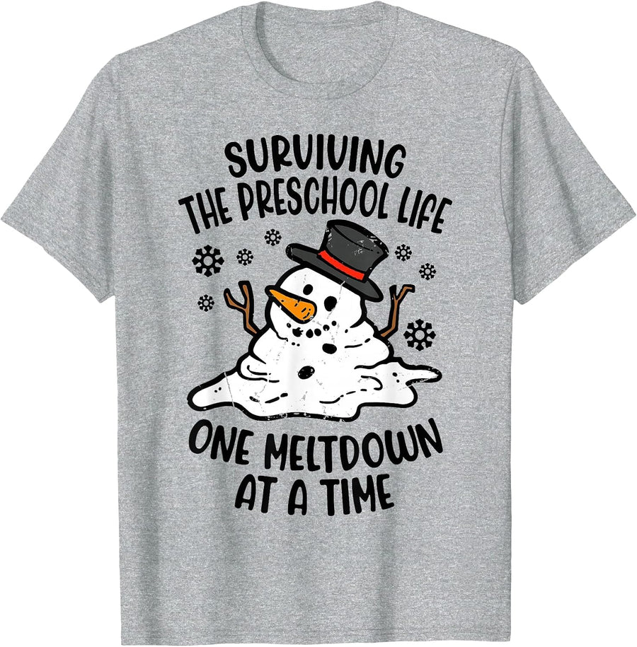 Surviving Preschool Teacher Life One Meltdown at A Time T-Shirt - Heather Grey